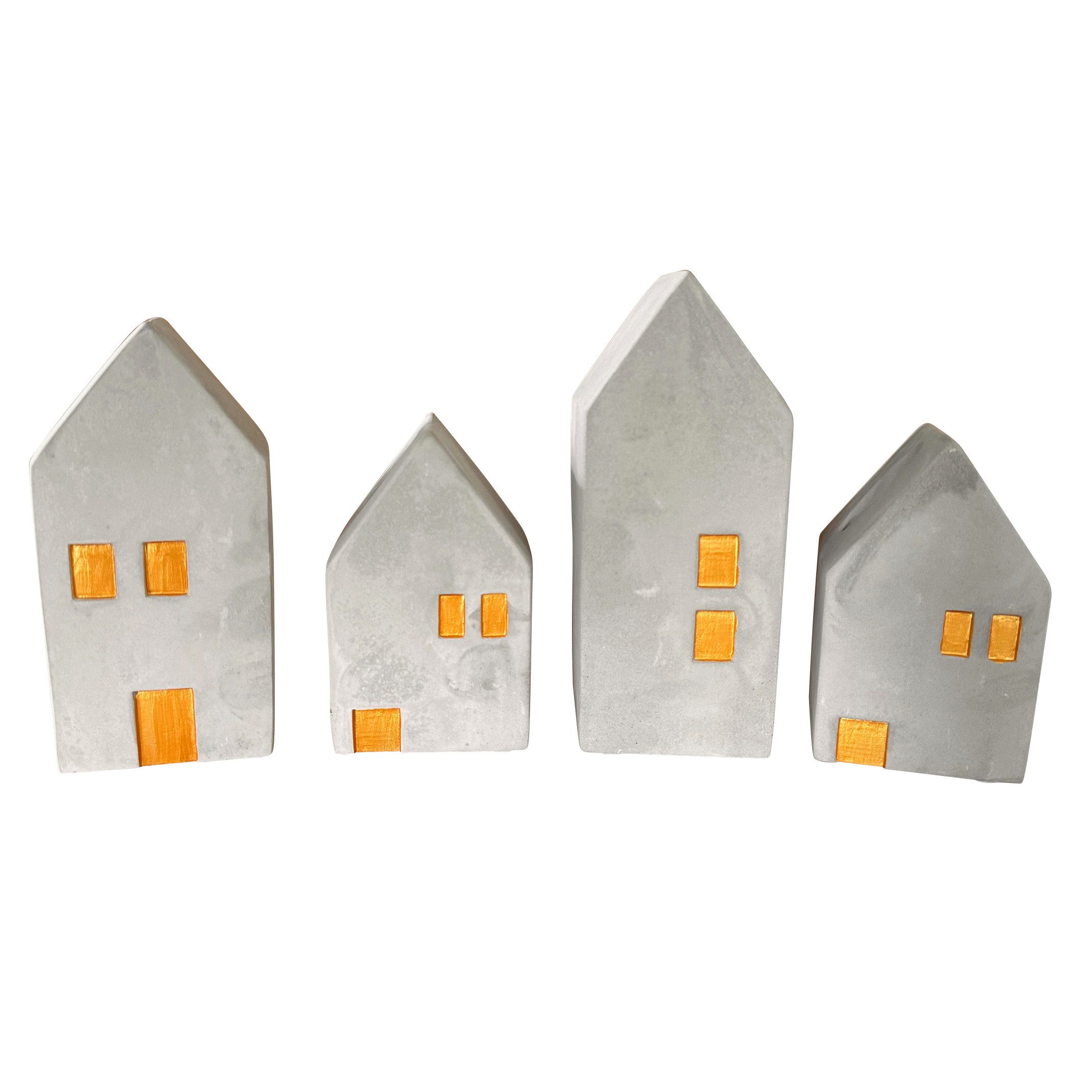 Kerzenhalter - Kerzenständer Set für 4 Stabkerzen - Häuser aus Beton