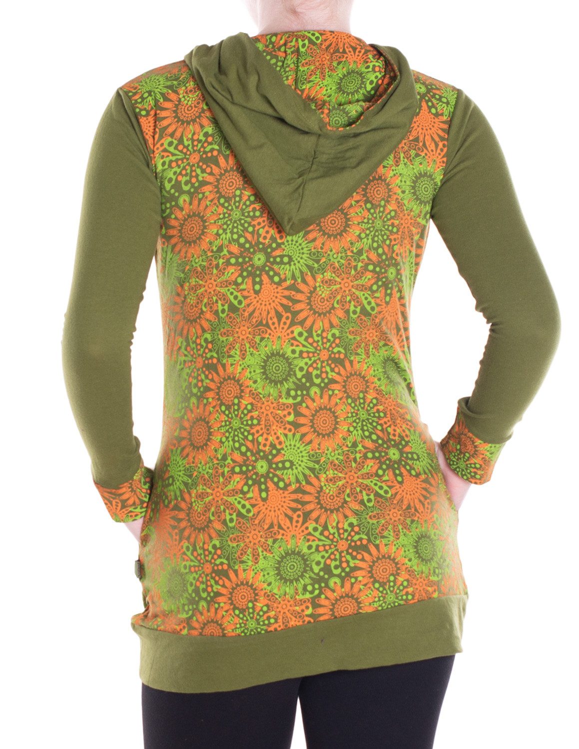 Vishes Sweater Bedruckter Hoodie Pullover Tunika mit Kapuze und Taschen Alternative Bekleidung, Ethno, Hippie, Retro Style