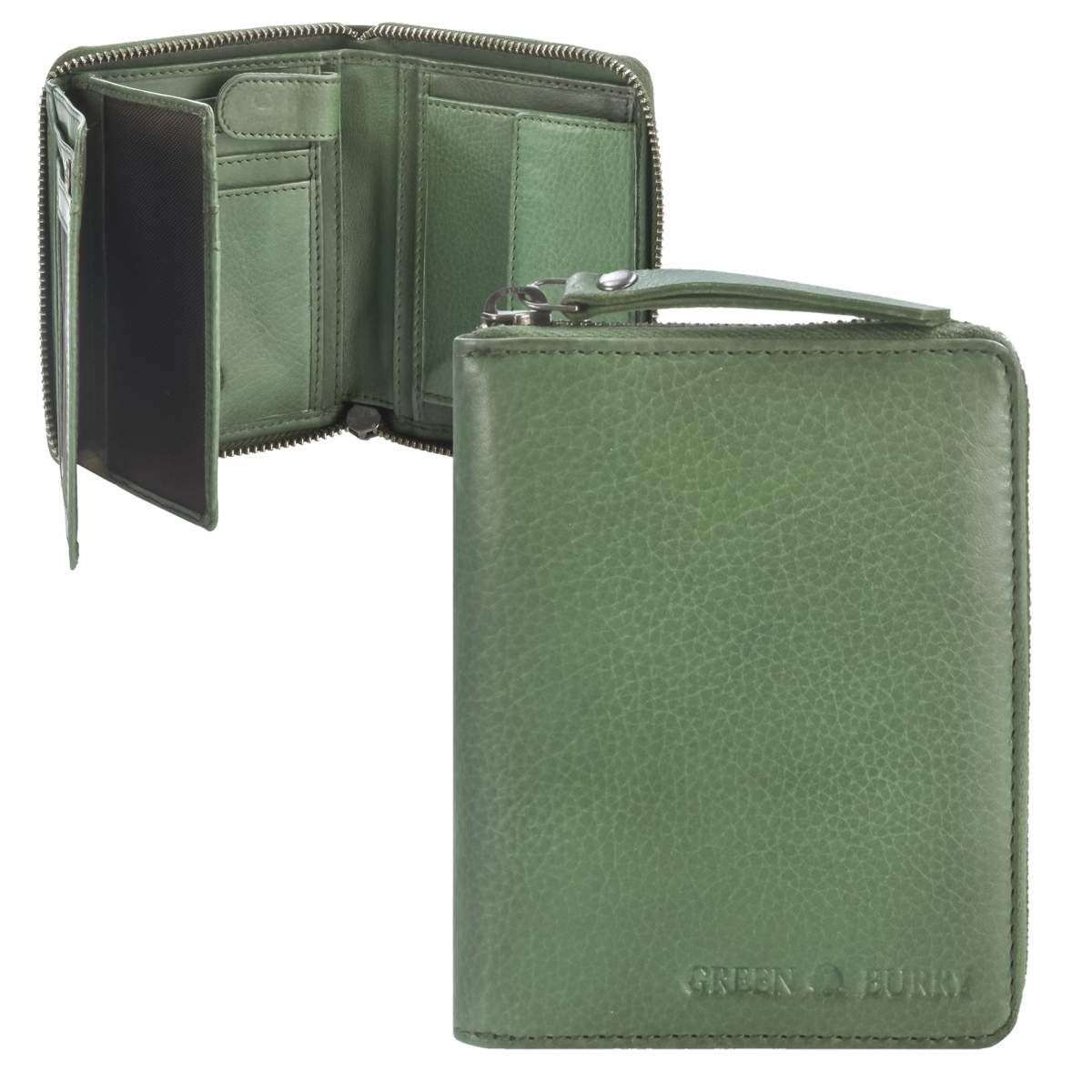 Greenburry Geldbörse Portemonnaie Kartenfächern, Leder 9 emerald Geldbörse, green mit Reißverschlussbörse, Reißverschluss