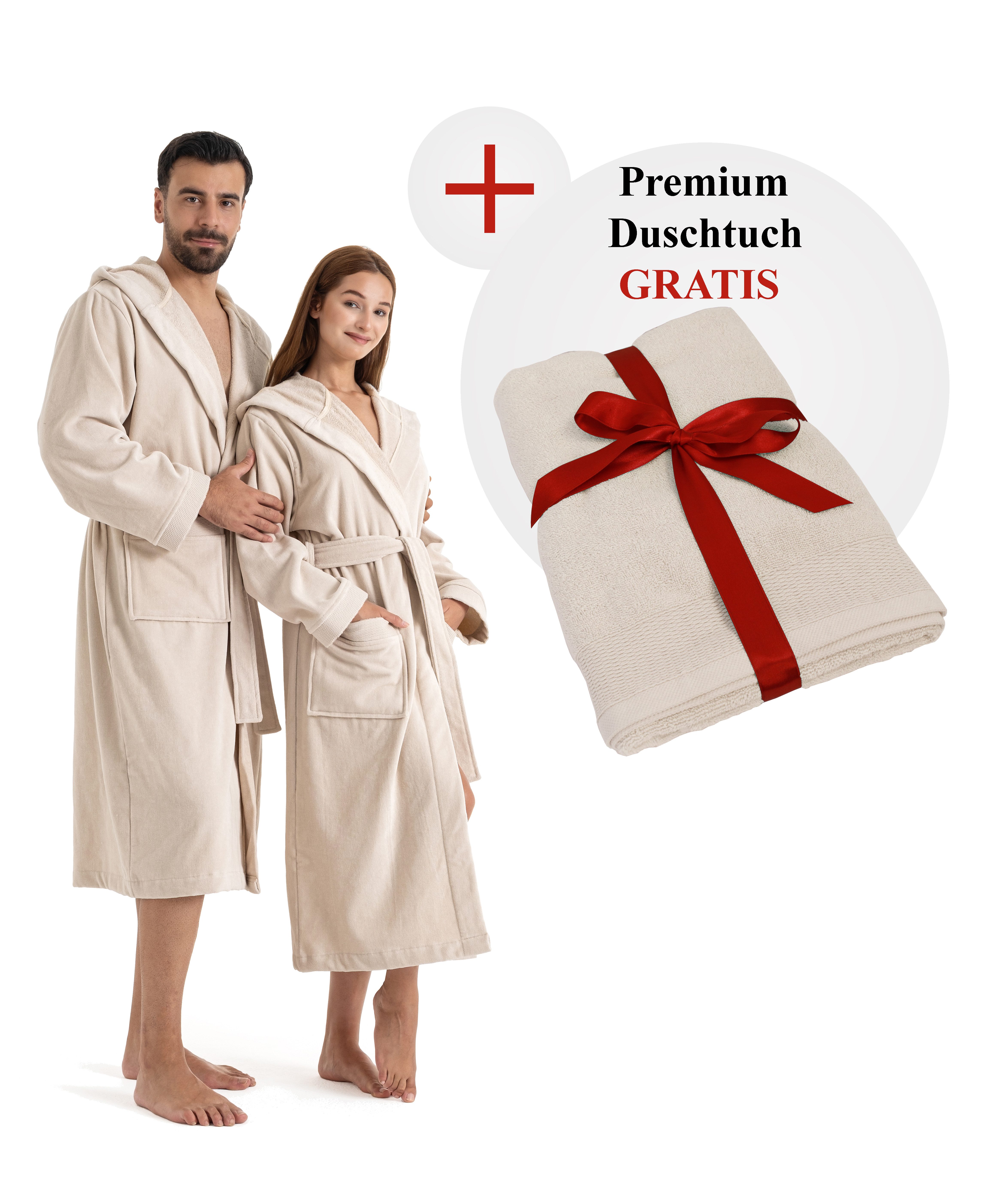 OTTO home Unisex-Bademantel Fenya, 330 g/m², Premium, Hotelbademantel, Morgenmantel, Sauna & Spa, Langform, Veloursfrottier, Kapuze, Gürtel, Reißverschlusstaschen, weich mit GRATIS-Zugabe: 1x Duschtuch 70x140 cm