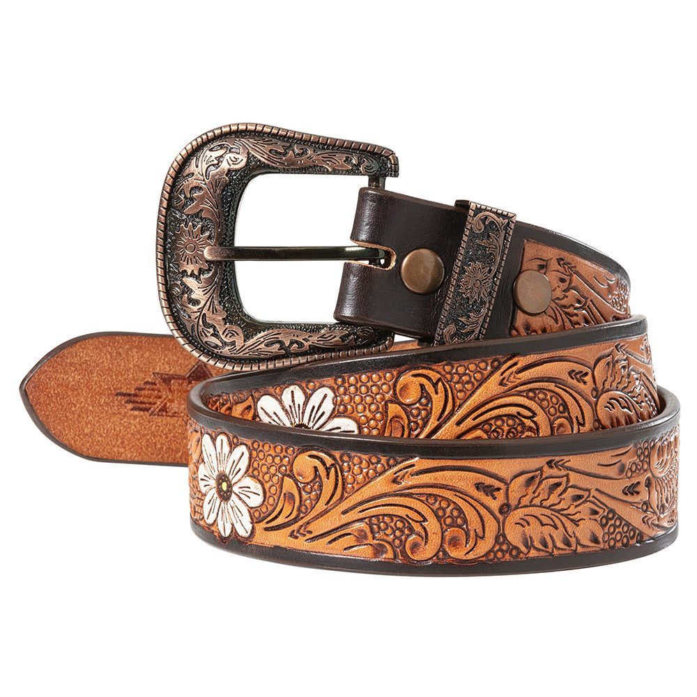Stars & Stripes Ledergürtel WG-306 im floralen Western-Stil handpunziert
