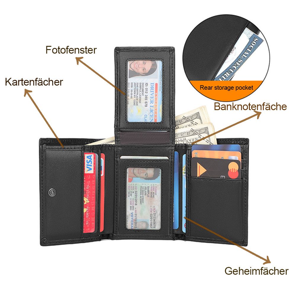 Keyura Geldbörse Leder Geldbörse,Herren Echtleder Portmonee,RFID Schutz,Querformat (Große Kapazität Echtleder RFID-Schutz Praktische für Männer, Münzbörse, Portemonnaie, Brieftasche, Wallet Portmonee), Leder Portmonee ist eine ideale Geschenkidee für Männer & Frauen