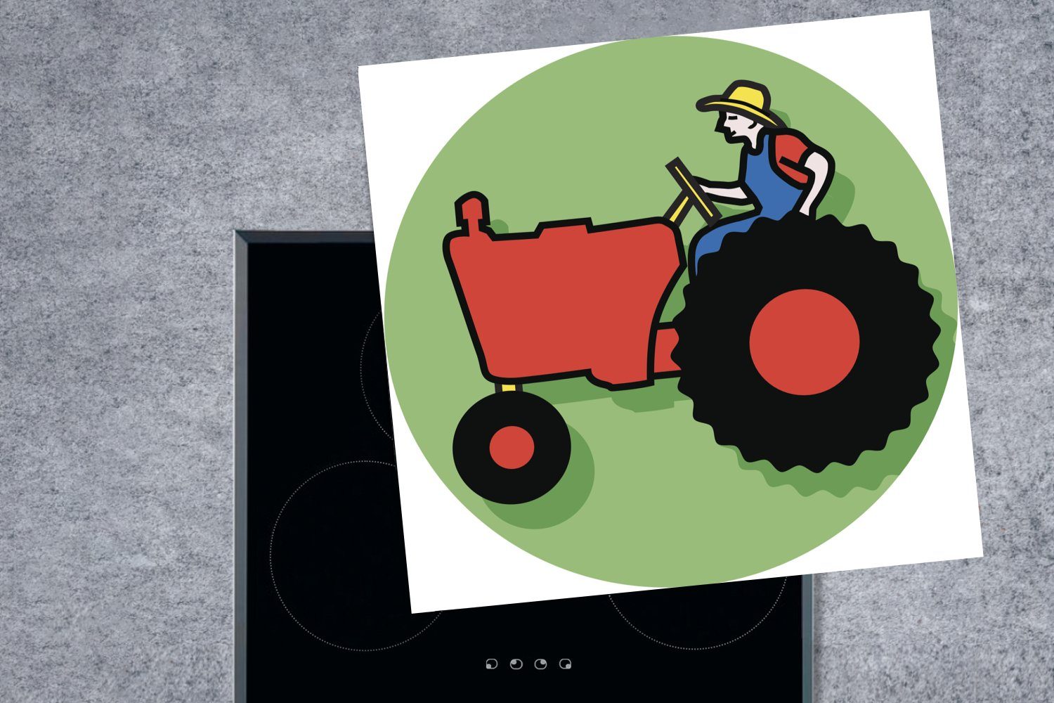 Vinyl, für (1 78x78 MuchoWow Rot, Ceranfeldabdeckung, Traktor Arbeitsplatte Herdblende-/Abdeckplatte - tlg), cm, - Landwirt küche