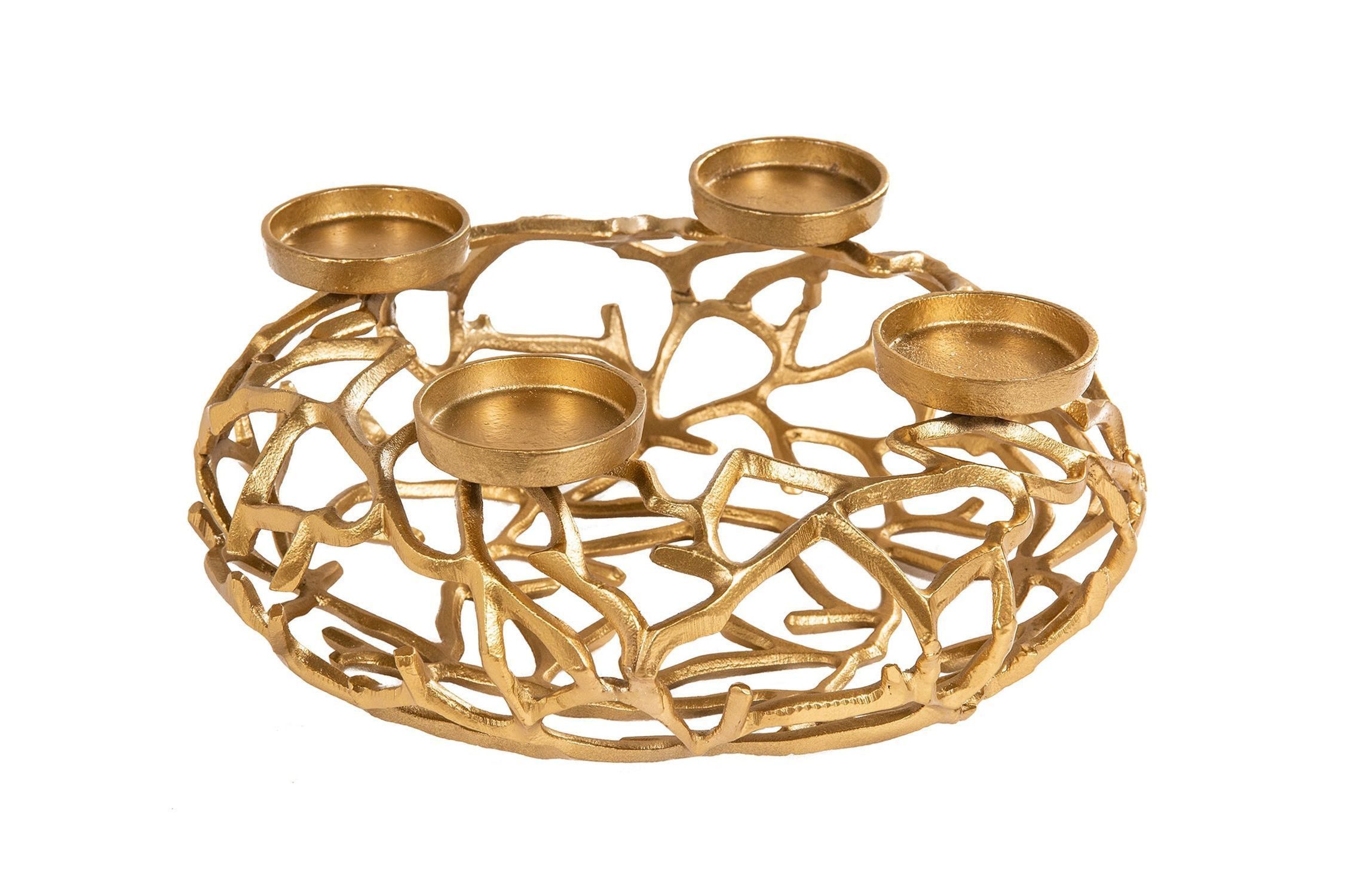 Licht-Erlebnisse Kerzenständer GARONNE, für Blockkerzen Ø38cm Handarbeit in Gold Adventskranz