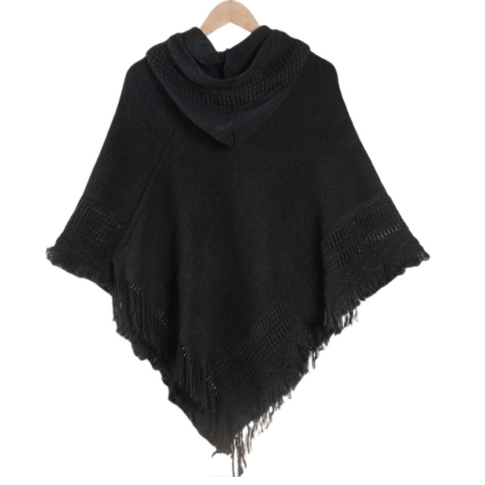 nsihing Poncho Damen Poncho mit Kapuze und gehäkeltem Cape mit Fransensaum für Herbst Winter