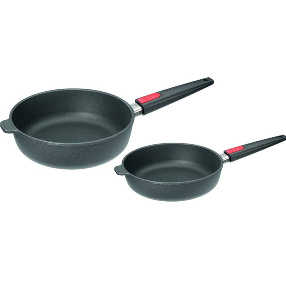 WOLL MADE IN GERMANY Pfannen-Set Titanium Nowo 2tlg. Pfannen-Set, MIT Induktion, Aluminium-Schmiedeguss (Set, 2-tlg), abnehmbarer Stiel - dadurch ungegrenzt backofenfest, effektive Wärmespeicherung, formstabil auch bei hohen Temperaturen, für alle Herdarten geeignet - auch für Induktion, OHNE Deckel