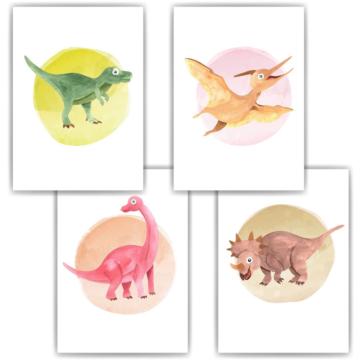 Tigerlino Poster Dinosaurier Bilder 4er Set Kinderzimmer Dino Babyzimmer Wandbilder