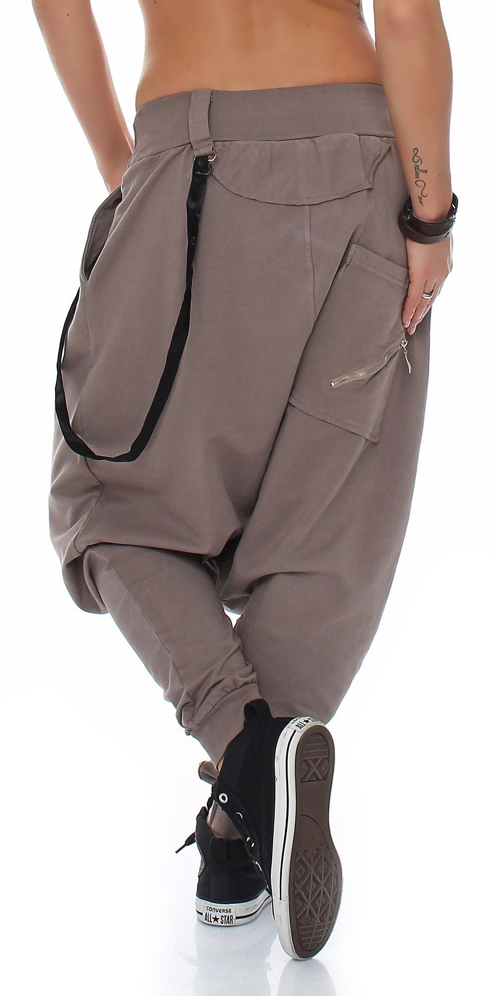 malito more than fashion Haremshose malito Damen Haremshose mit tiefem Schnitt, Hose mit Flower Print, mit vertieftem Schritt Einheitsgröße