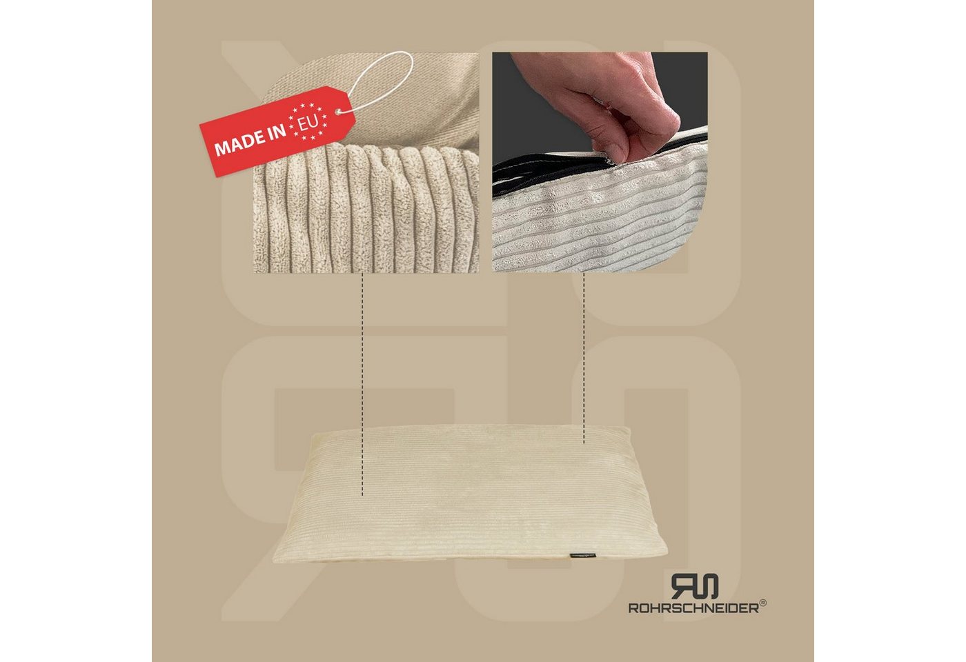 Thumbnail - Rohrschneider Tierkissen Weiches Hundebett mit waschbarem Bezug Hundekissen aus Cord Premium