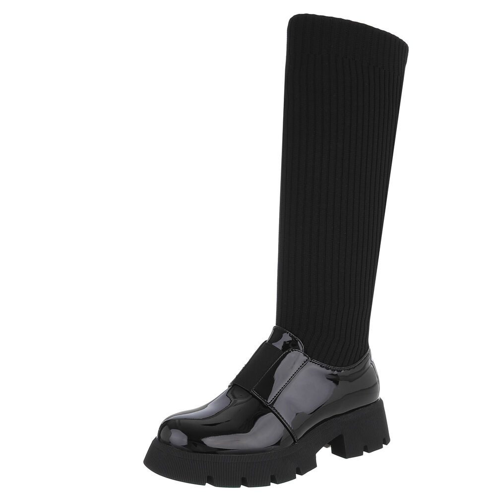 Ital-Design Trendige Damen Stiefel mit hohem Schaft und Komfort Plateaustie günstig online kaufen