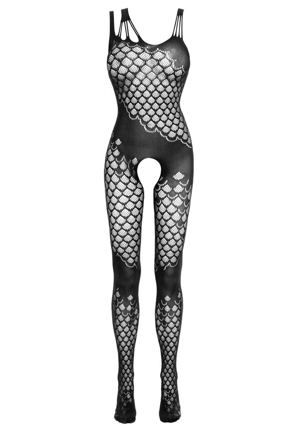 NO:XQSE Bodystocking-Ouvert Ouvert-Bodystocking - schwarz (1 St) aus elastischem Netz-Stoff