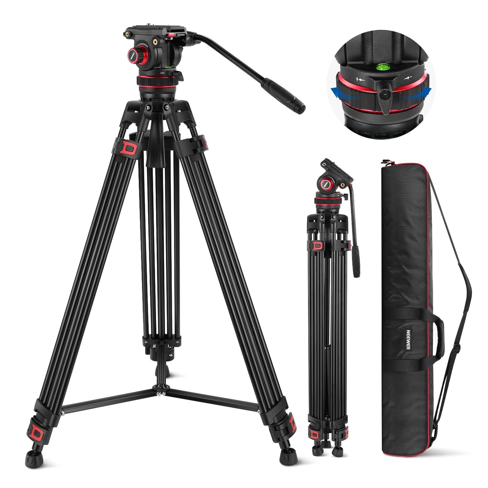 Neewer TP75 189cm Videostativ Video Tripod mit Dämpfung Fluidkopf Camcorderstativ (Fotostativ Aufbauhōhe89-189cm)