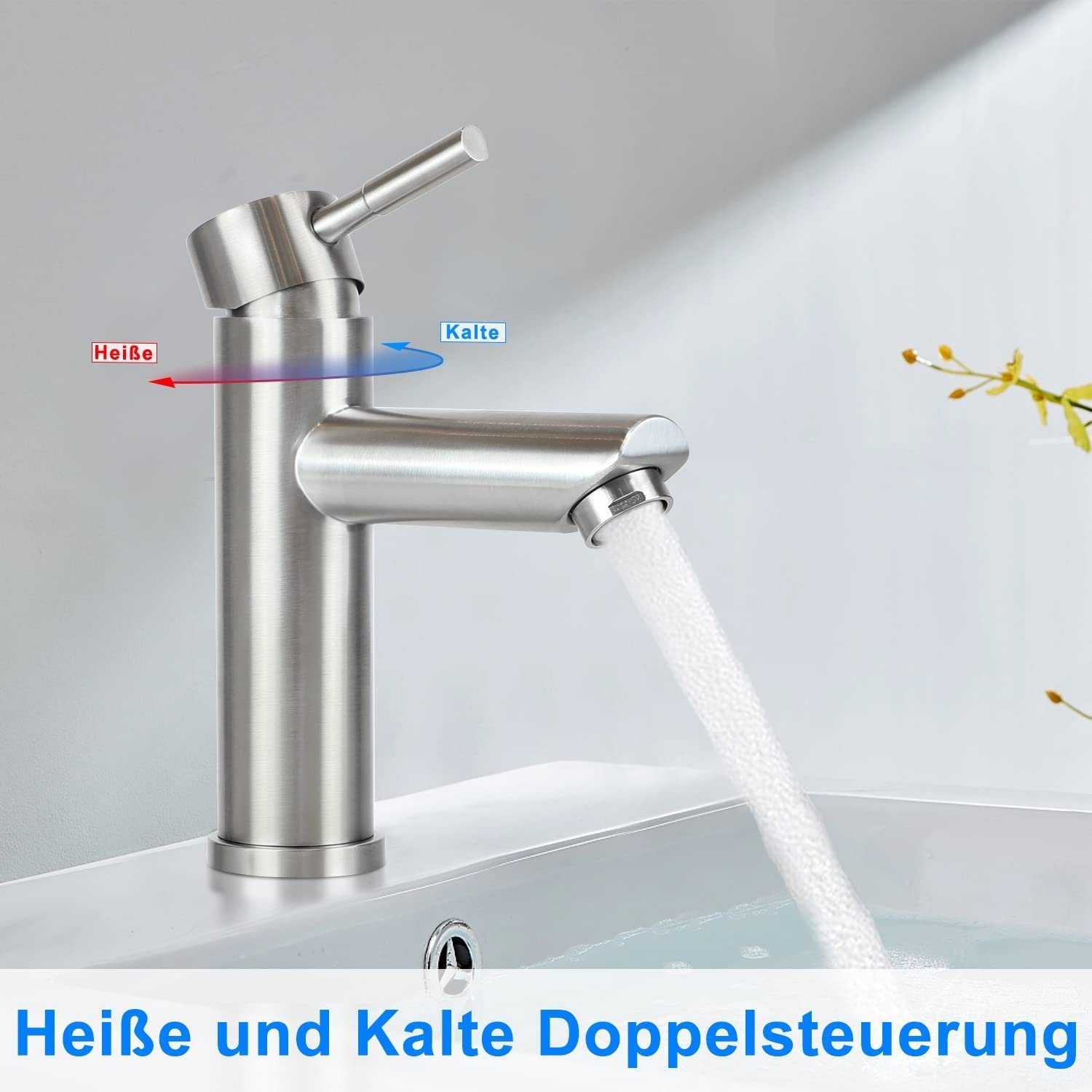 Nickel drehbar Nettlife (Mischbatterie) Niederdruck Armatur Gebürsteter Spültischarmatur 360° Wasserhahn Edelstahl Heißer/kalter