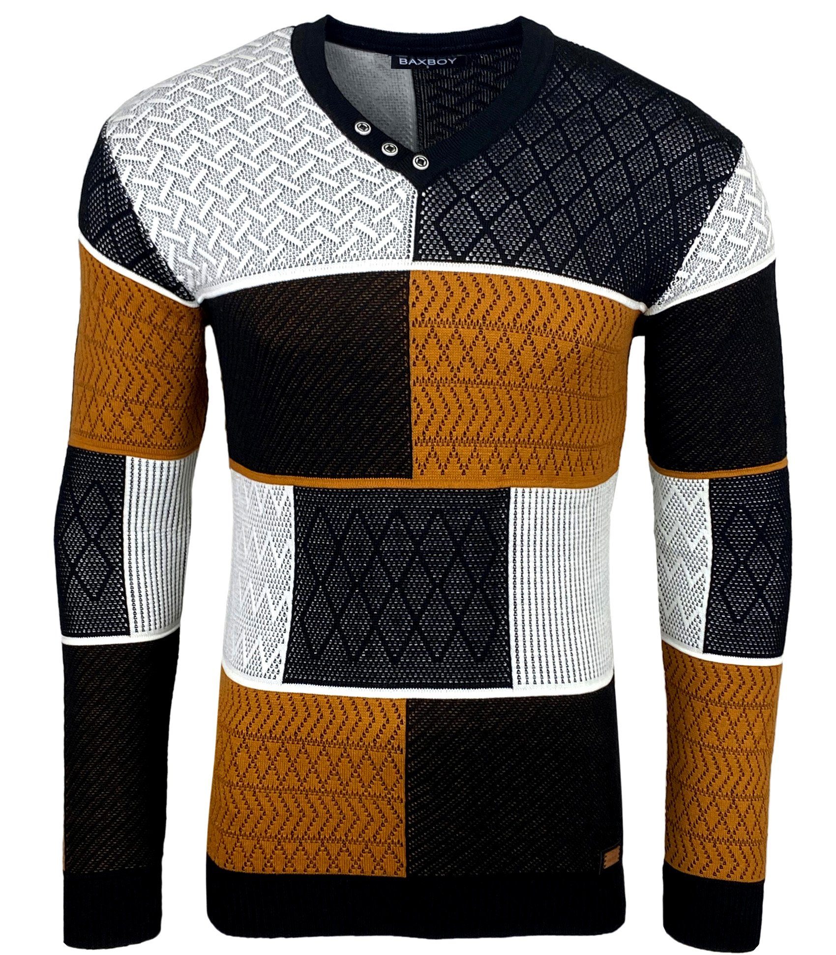 Baxboy Strickpullover Baxboy Herren Pullover V-Neck Strick-Pullover Rundkragen BB-52301