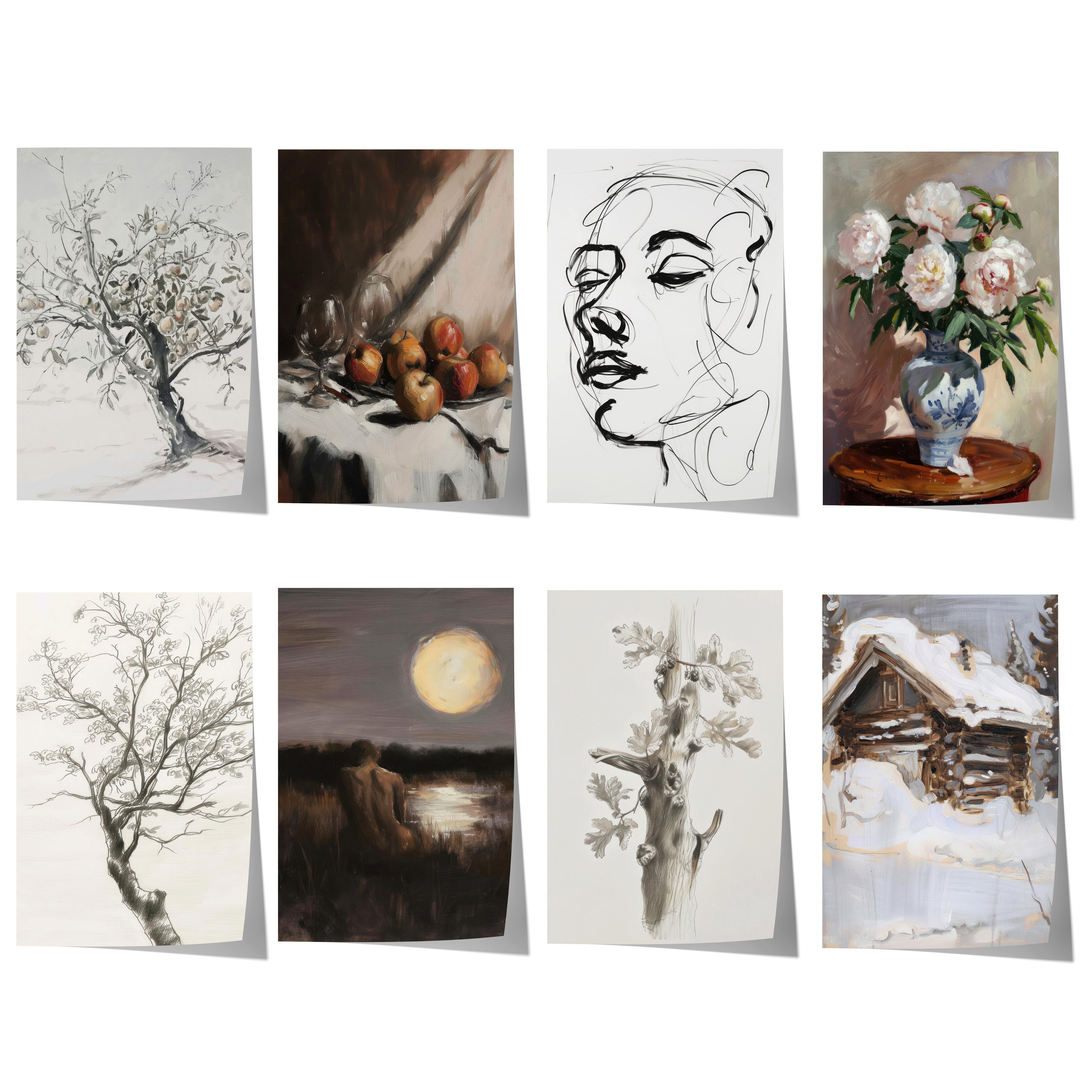 JUSTGOODMOOD Poster Moderne Vintage Kunst Geschenkidee Blumen Stillleben Winterlandschaft, H (1 St)