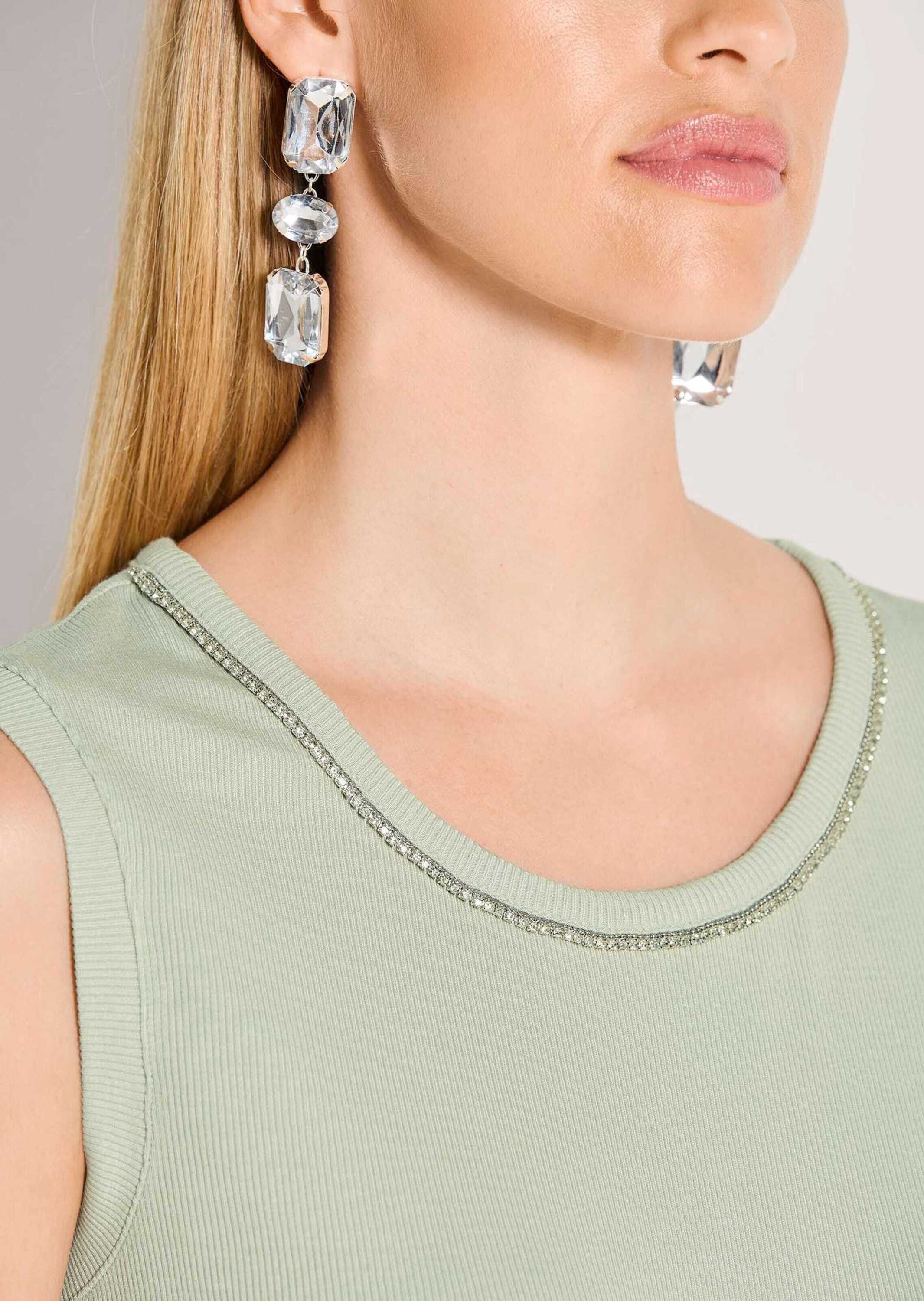 MADELEINE Kurzarmshirt Elegantes Kurzarm Sommeroberteil mit Strass Viskose-Shirt mit Rundhalsausschnitt, ärmellos