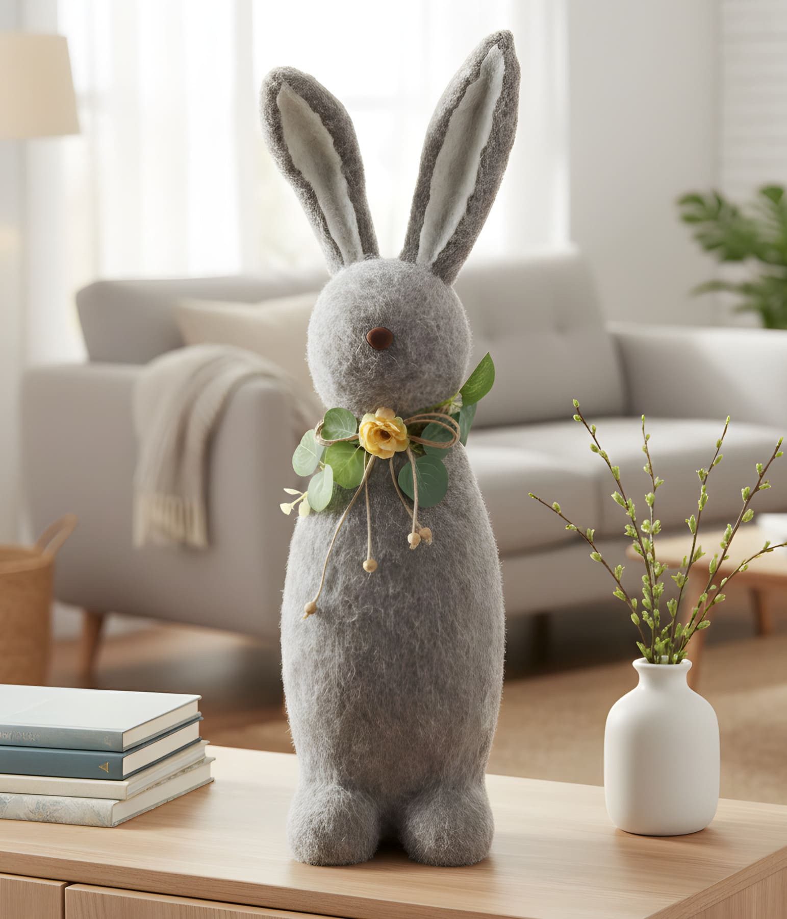 Dekoleidenschaft Osterhase "Filz" grau, 50 cm groß, Hasenfigur Deko, Osterdeko Figur, Osterfigur