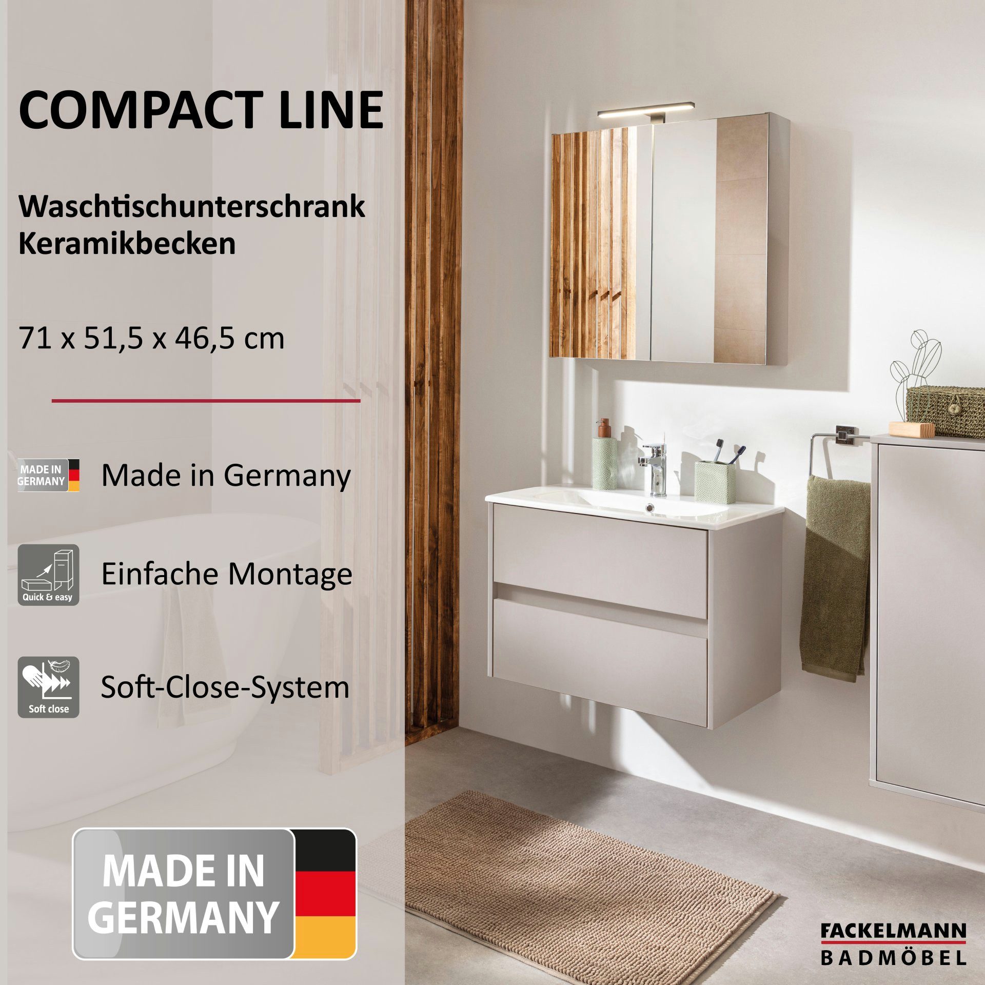 FACKELMANN Badmöbel-Set COMPACT LINE Waschbecken mit Unterschrank, Keramik, günstig online kaufen