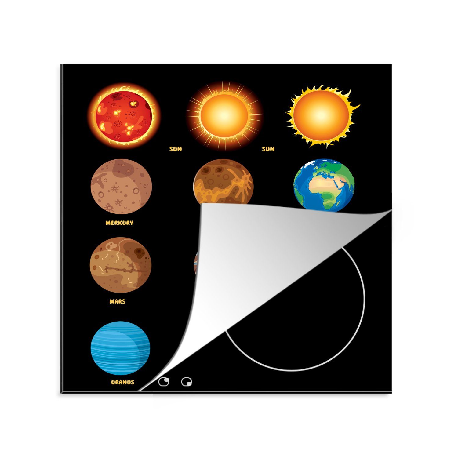 MuchoWow Herdblende-/Abdeckplatte Verschiedene Planeten Sonnensystems, für des Ceranfeldabdeckung, Vinyl, (1 Arbeitsplatte 78x78 cm, küche tlg)