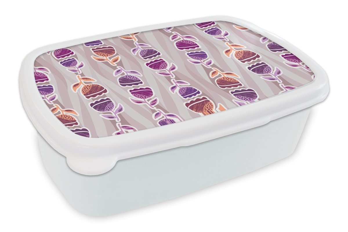 MuchoWow Lunchbox Tulpen Muster, - (2-tlg), - Erwachsene, für Brotdose, und weiß für und Kinder Blumen Mädchen Kunststoff, Jungs Brotbox