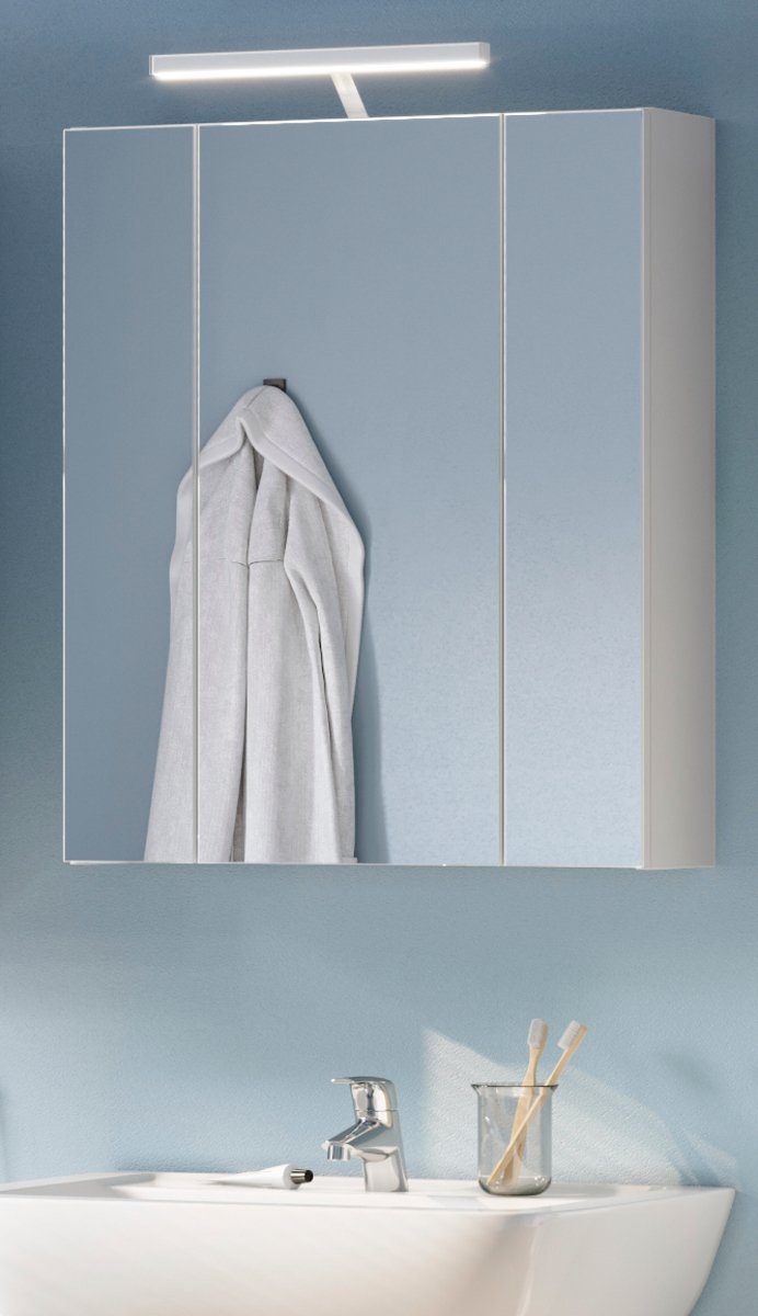 xonox.home Badezimmerspiegelschrank Linus (Badschrank in weiß, 60 x 70 cm) 3-türig 3D, 9 Fächer