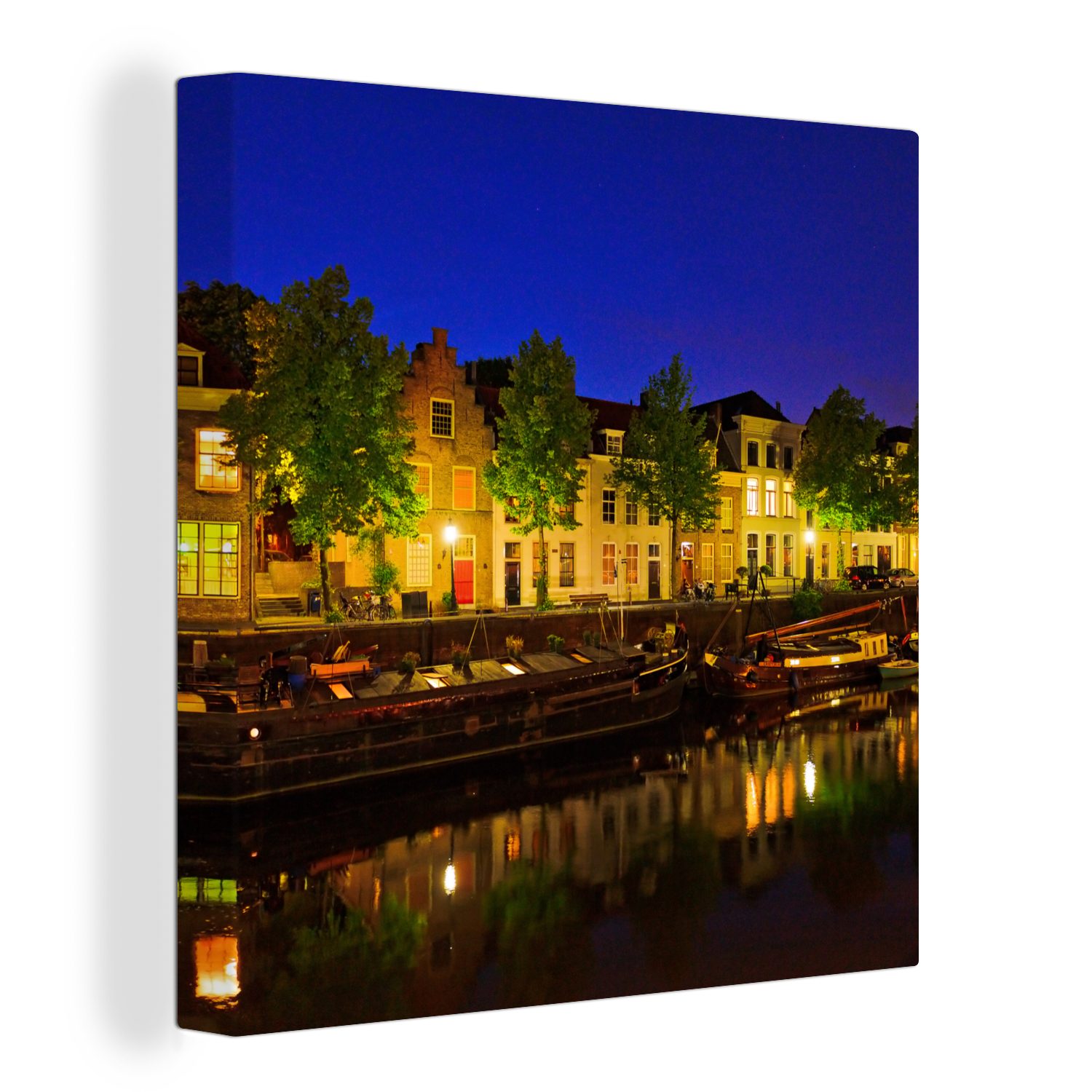 OneMillionCanvasses® Leinwandbild Niederländische Häuser entlang der Grachten in Den Bosch, (1 St), Leinwand Bilder für Wohnzimmer Schlafzimmer