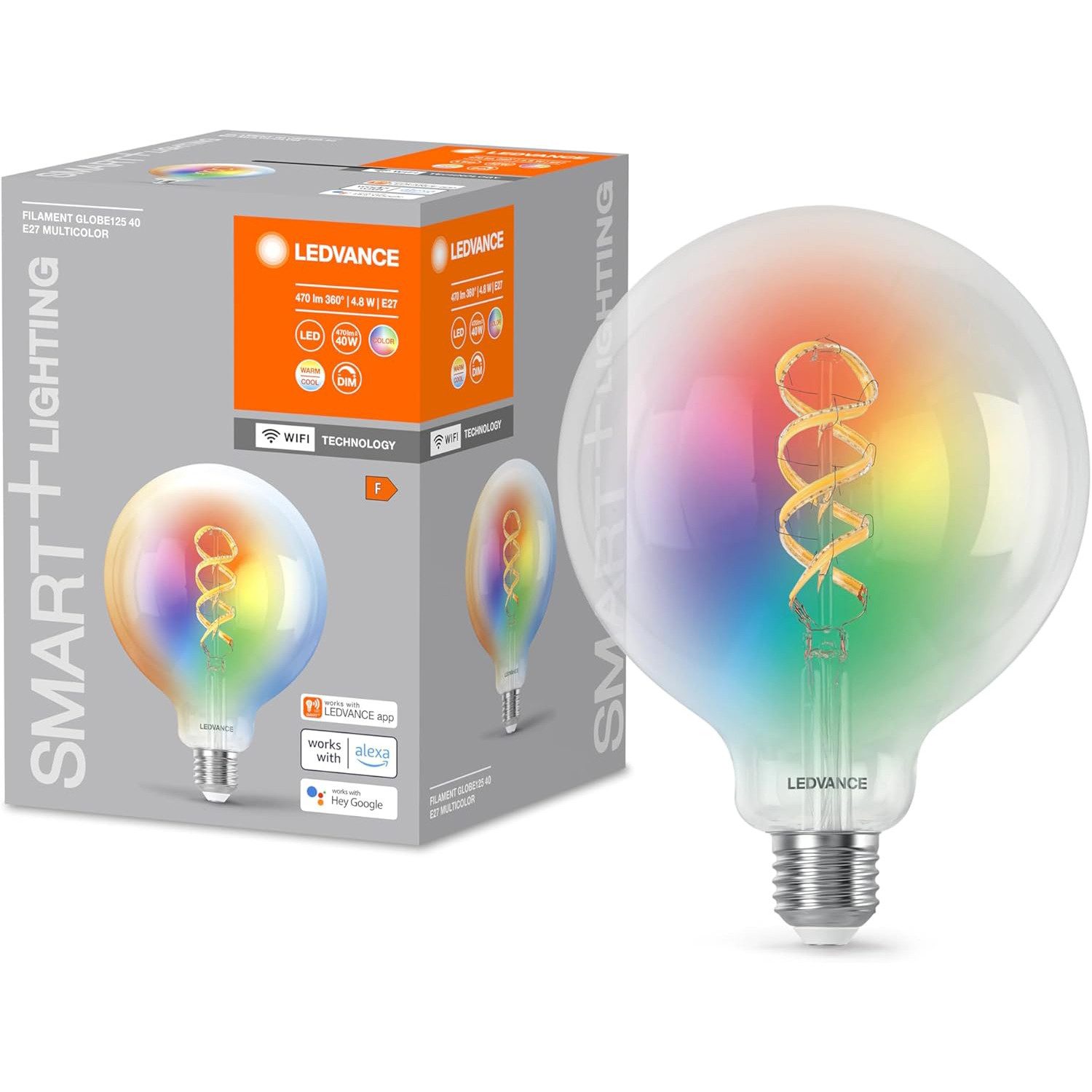 Ledvance SMART+ WiFi Filament Globe 40 Multicolour E27 Smarte Lampe, Weißglühend Energy Efficient G40