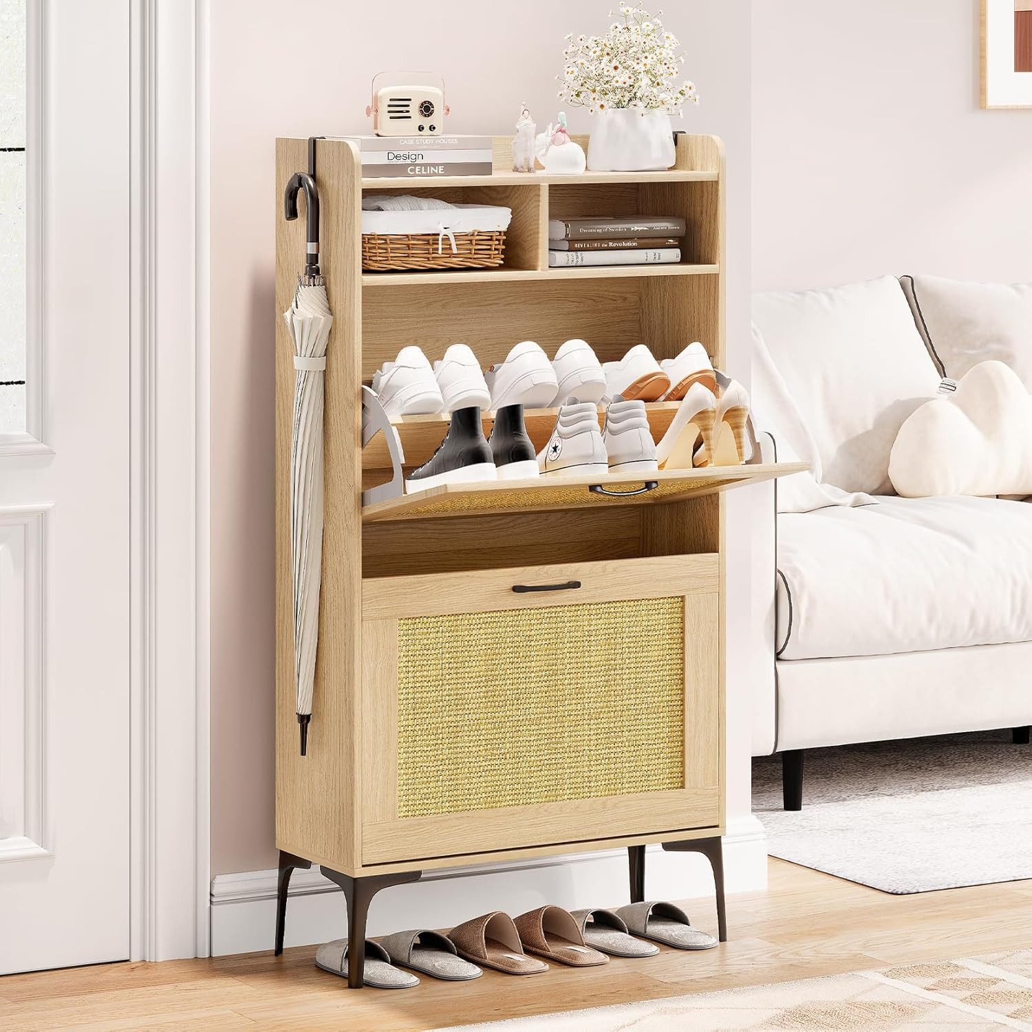 Dripex Schuhschrank mit Rattan-Dekoration, 2 klappbare günstig online kaufen