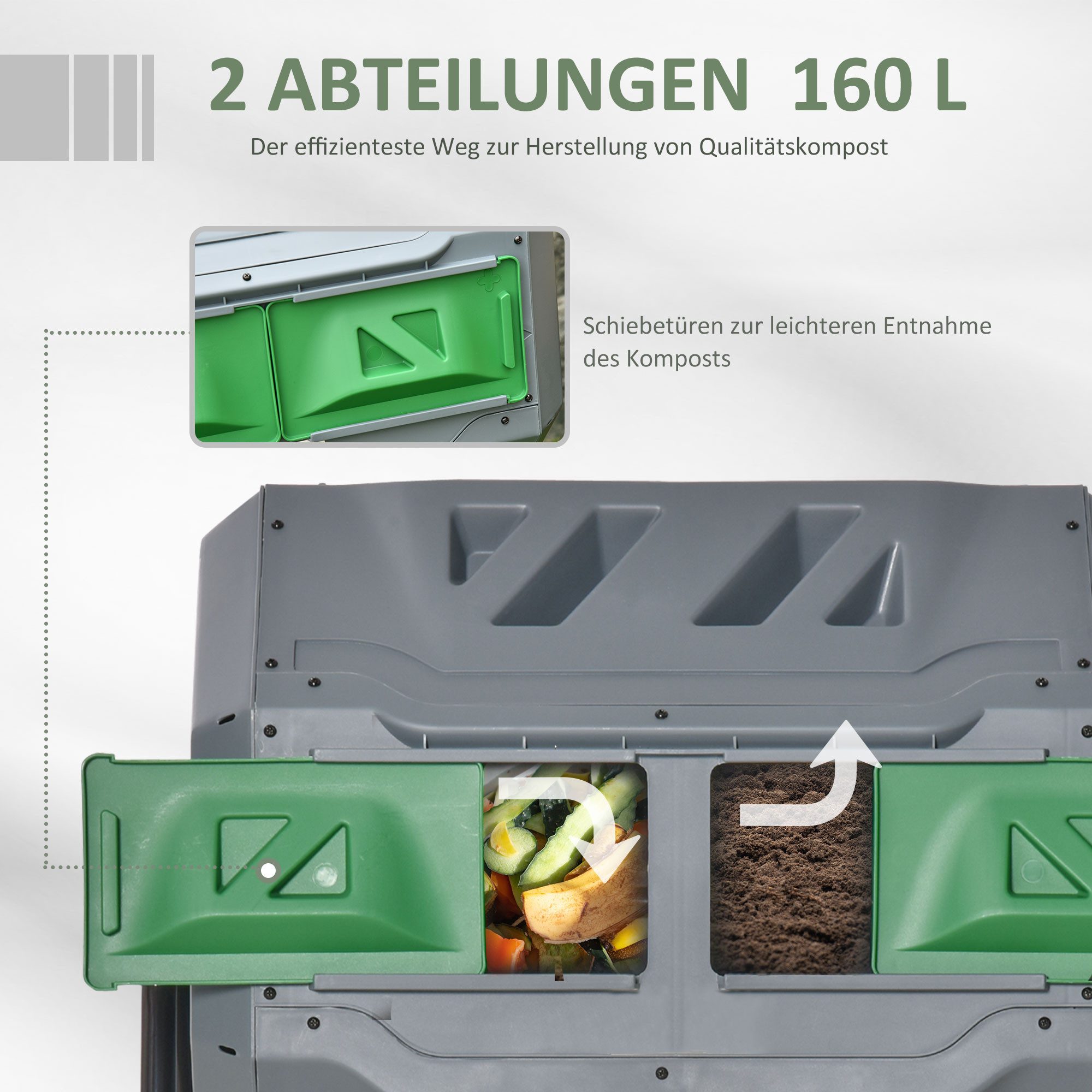 MC Star Komposter Trommel-Komposter, 160L Gartenkomposter mit 2 Kammern, Drehbarer Schnellkomposter, für Bio- und Garten-Abfälle, Grau