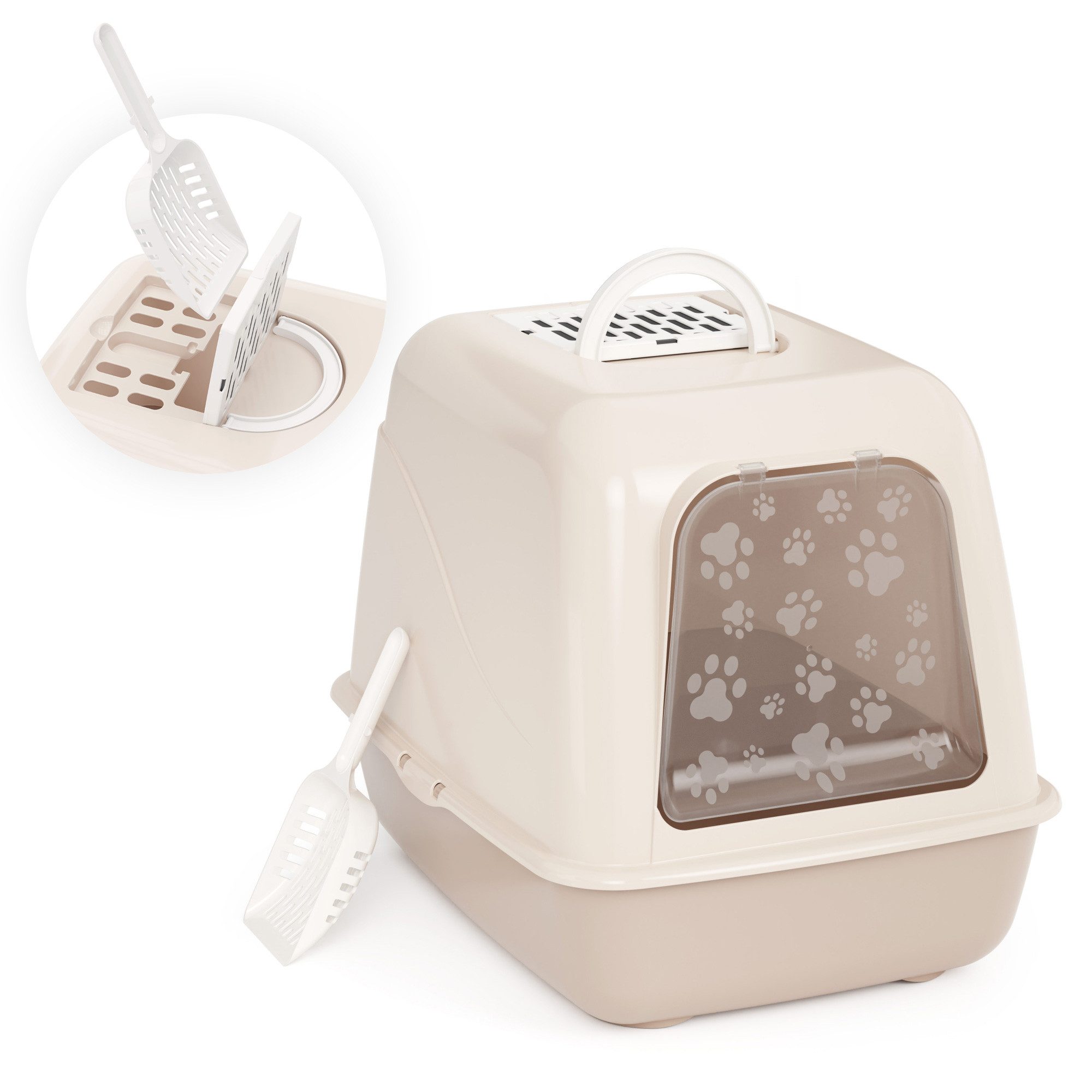4BIG.fun Katzentoilette Schalentoilette Katzenklo Reinigungssieb Groß Beig