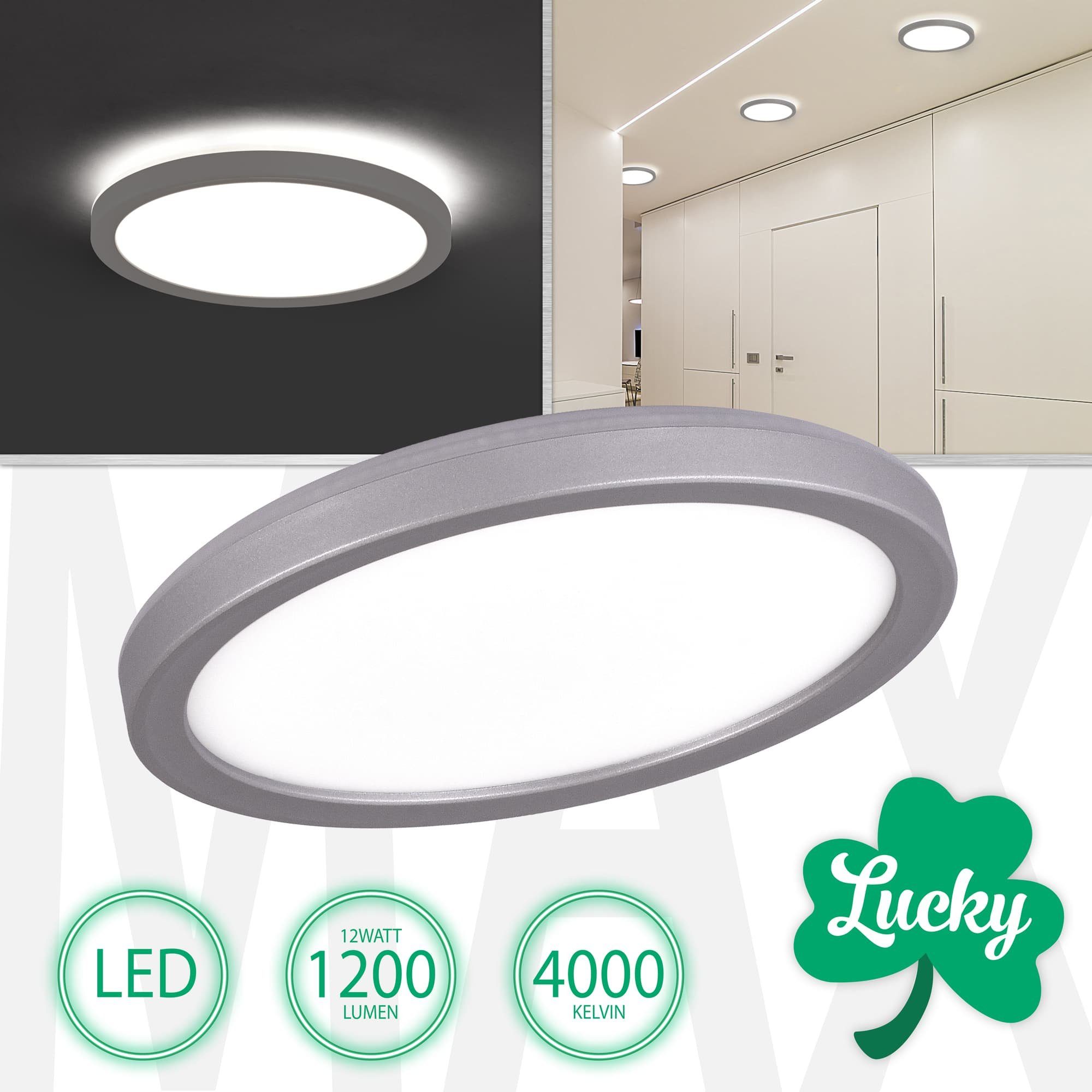 Maxkomfort LED Deckenleuchte Lucky, LED fest integriert, Tageslichtweiß, Neutralweiß, Deckenleuchte, Wandleuchte, Deckenlampe, Wandlampe, LED silber