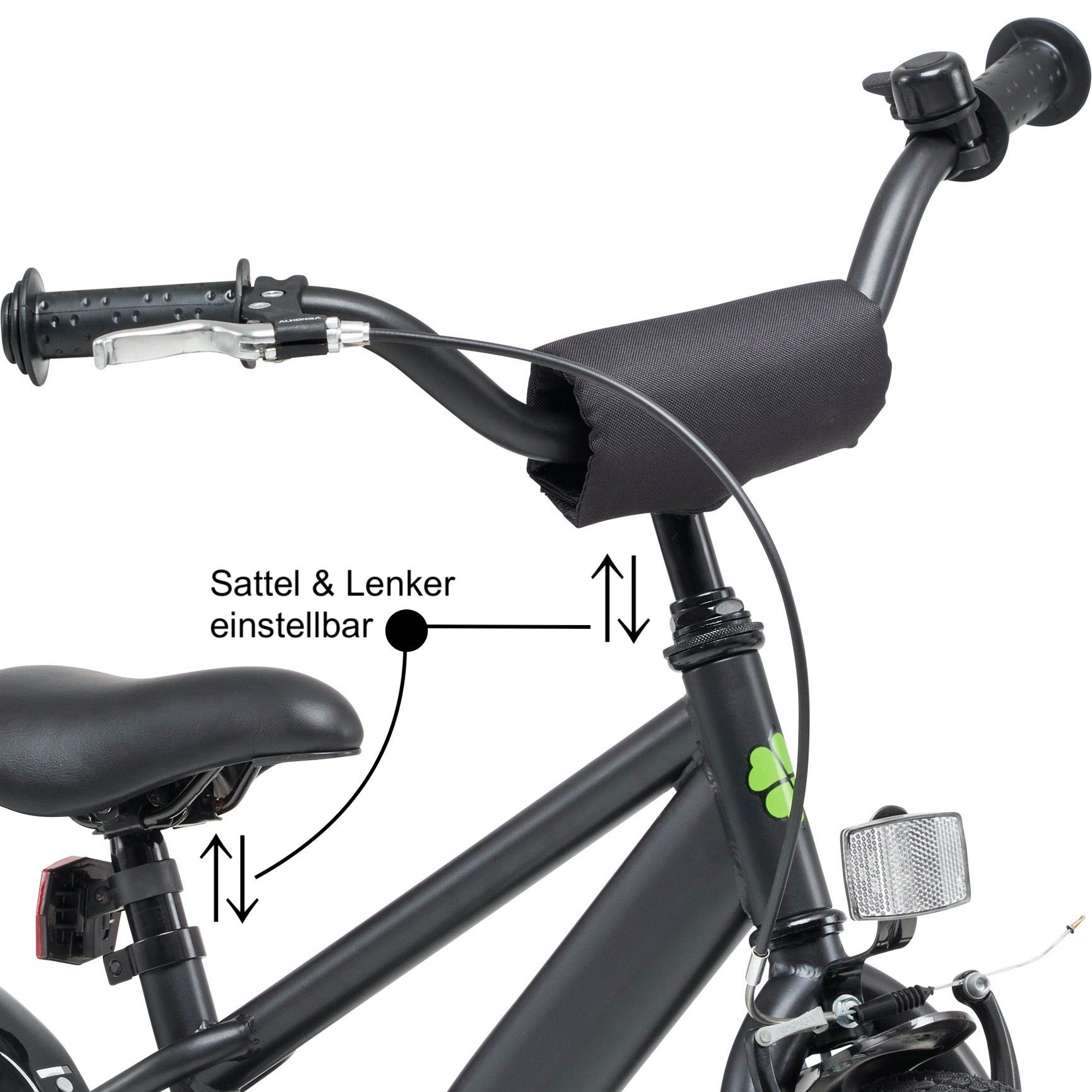 Klee-Kids Kinderfahrrad 14 Zoll Matt Schwarz Fahrrad ab 3 Jahre, Stützräder, Ständer, Rücktrittbremse, V-Brake, 98% vormontiert!