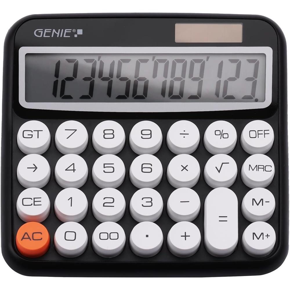 GENIE Taschenrechner 612 W Bürorechner 12-stellig, Ziffernkorrektur, Doppelnulltaste, Gesamtaddition, angewinkeltes LCD von Genie