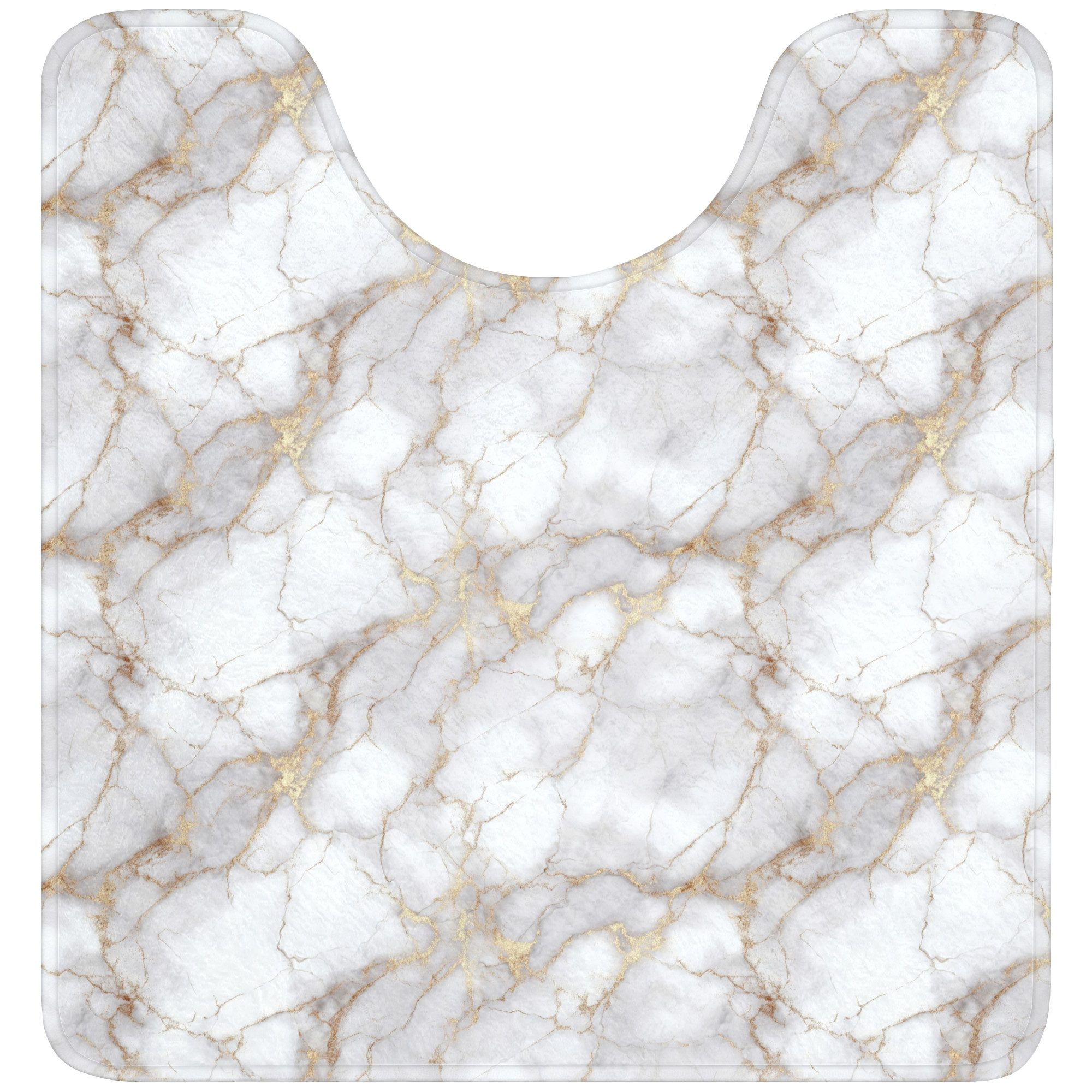 OnlyWow WC-Vorleger Weiß - Gold - Marmor - Grau, Höhe 10 mm, Polyester, U-Form, Vorleger mit Ausschnitt, Toilettenvorleger, Toilettenteppich