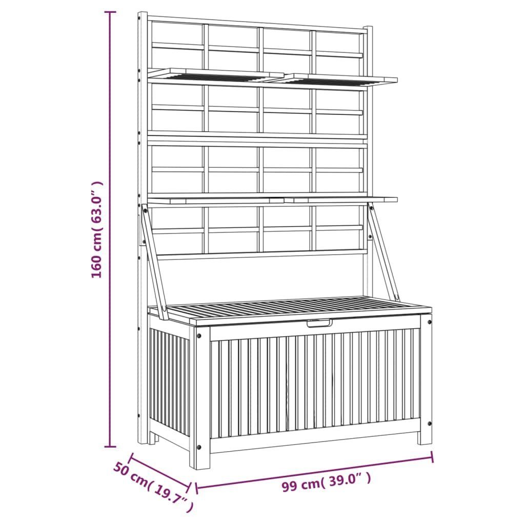 99x50x160 furnicato Massivholz Akazie Gartenbox Grau cm Rankgitter mit Truhe