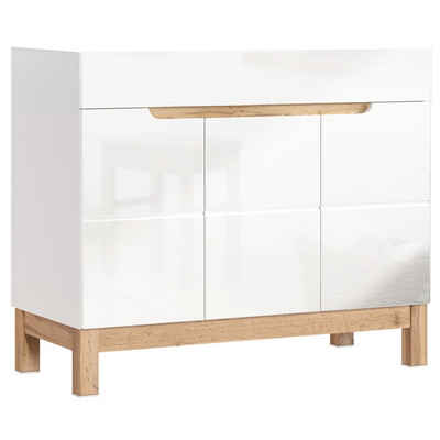 Lomadox Waschbeckenunterschrank SOLNA-56 weiß mit Wotaneiche 100x85x46cm