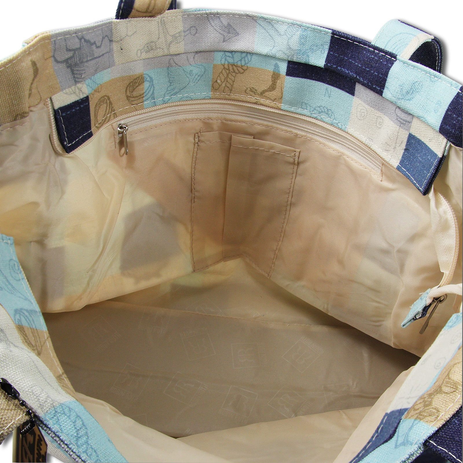 Robin Ruth Schultertasche Robin Ruth Schultertasche Baumwolle (Schultertasche), Damen Baumwolle-Polyester Schultertasche, blau, beige ca. 37cm