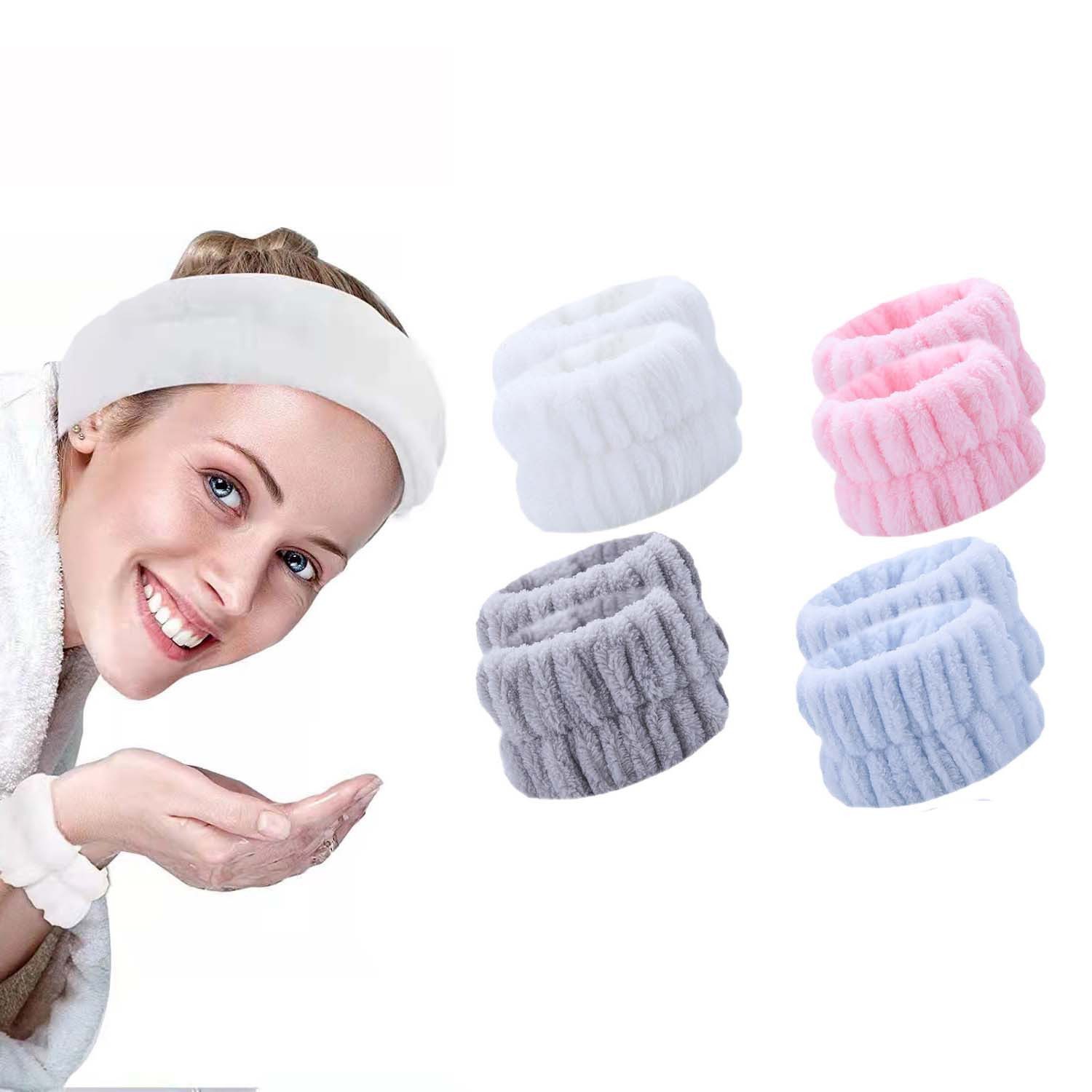 Coonoor Gesichtsreinigungstuch Elastisches Mikrofaser Gesicht Wasch Kosmetik Haarband, 4-tlg., Spa Armbänder Zum Saugfähiges Schweissband für Frauen Mädchen