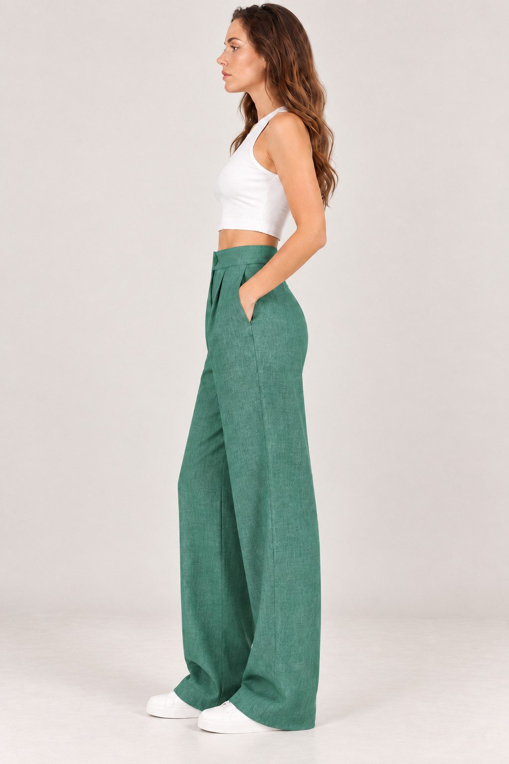 fashionshowcase Palazzohose Damen Stoffhose High Waist – elegante Bundfaltenhose mit weitem Bein – Bild 3 von 5