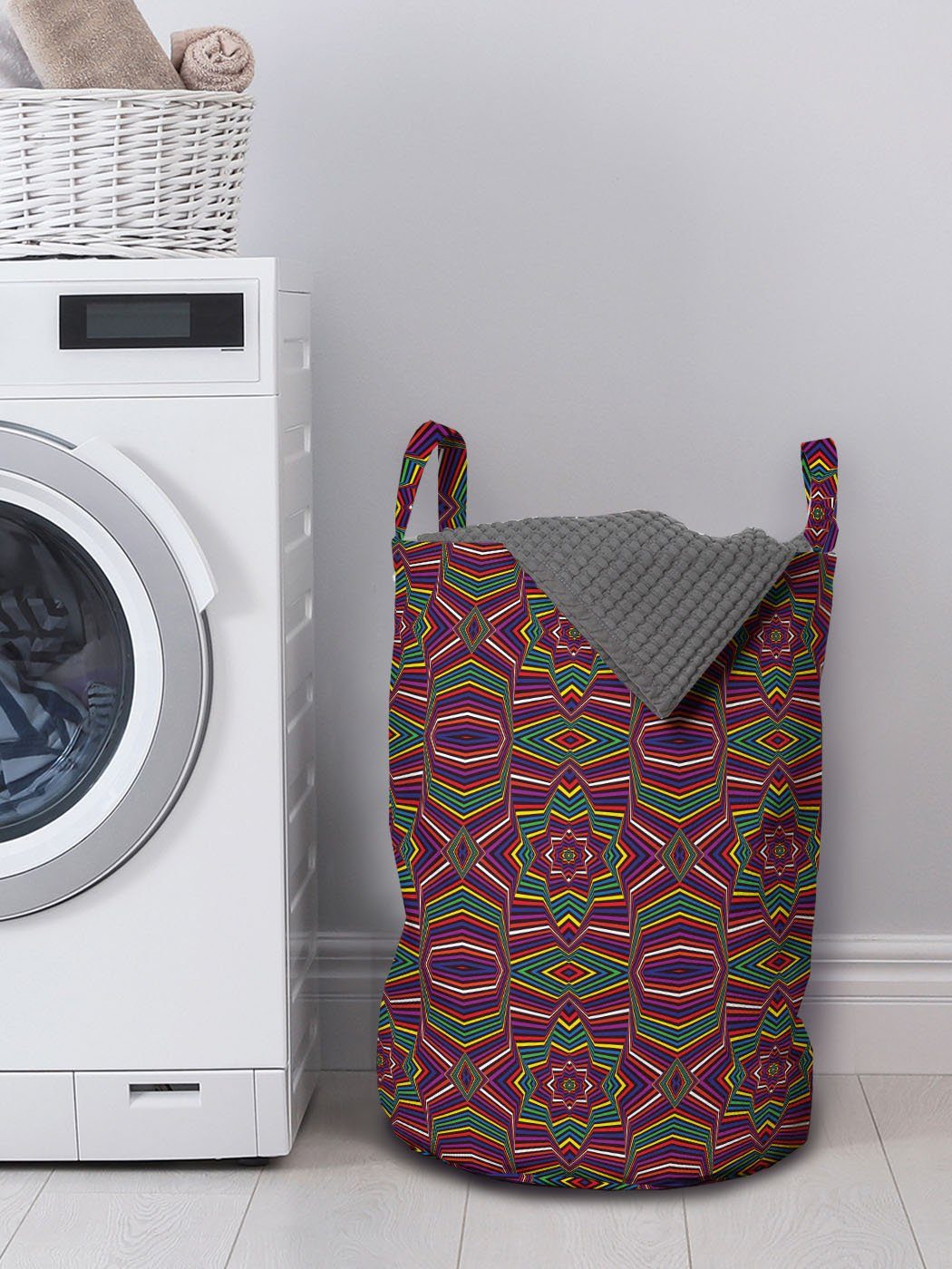Abakuhaus Wäschesäckchen Wäschekorb Retro Kordelzugverschluss Muster Abstrakt Waschsalons, psychedelische mit Griffen für