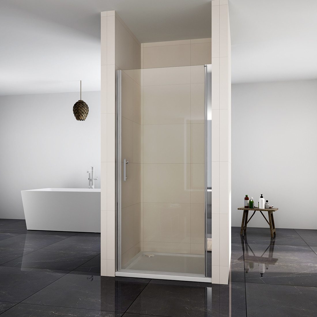 SONNI Dusch-Pendeltür Duschtür Nischendrehtür Höhe 195 cm, 70x195 cm, Einscheibensicherheitsglas mit Nano Beschichtung, mit Verstellbereich, links und rechts montierbar