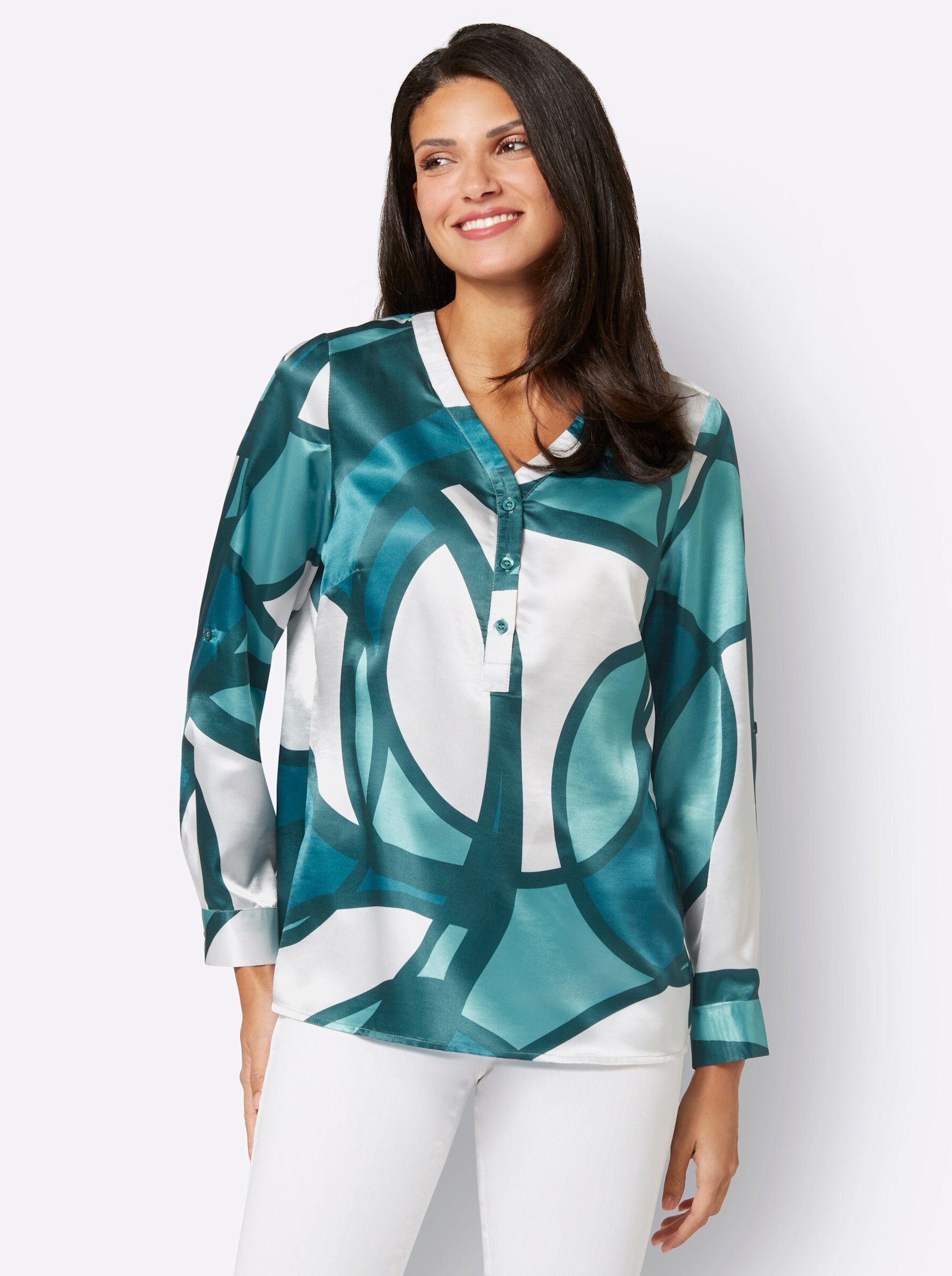 Sieh an! Klassische Bluse Druckbluse Langarm