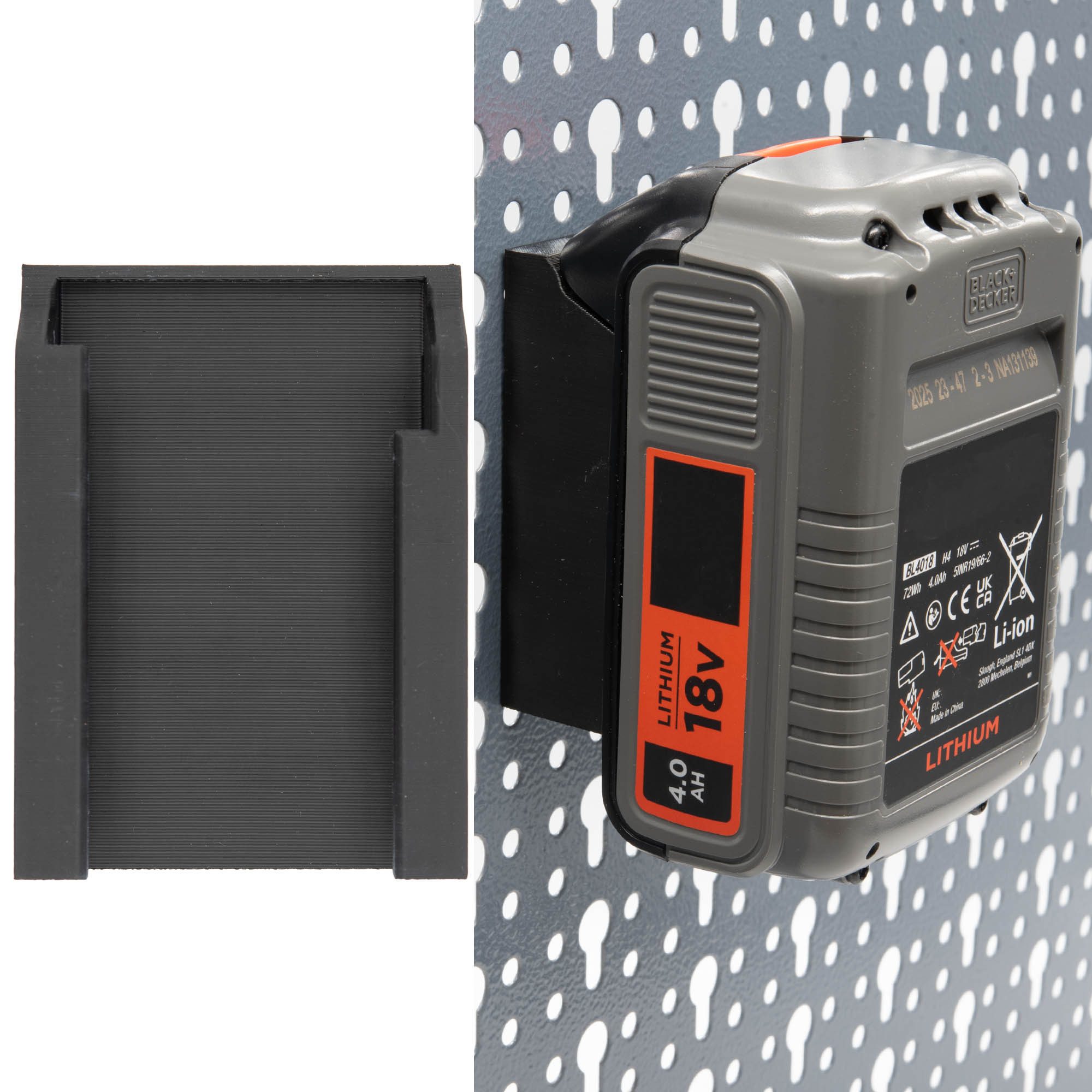 TSB Werk Werkzeughalter Akkuhalter Kompatibel mit BLACK+DECKER 18V, 1-tlg., für Küpper Lochwand, Akku, Wandhalter