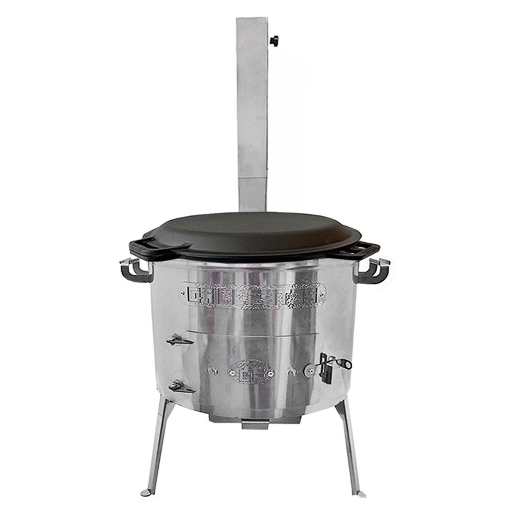 Grillpeter Holzkohlegrill Utschak Set Timur Edelstahl mit Kazan 15 Liter Grilldeckel-Pfanne