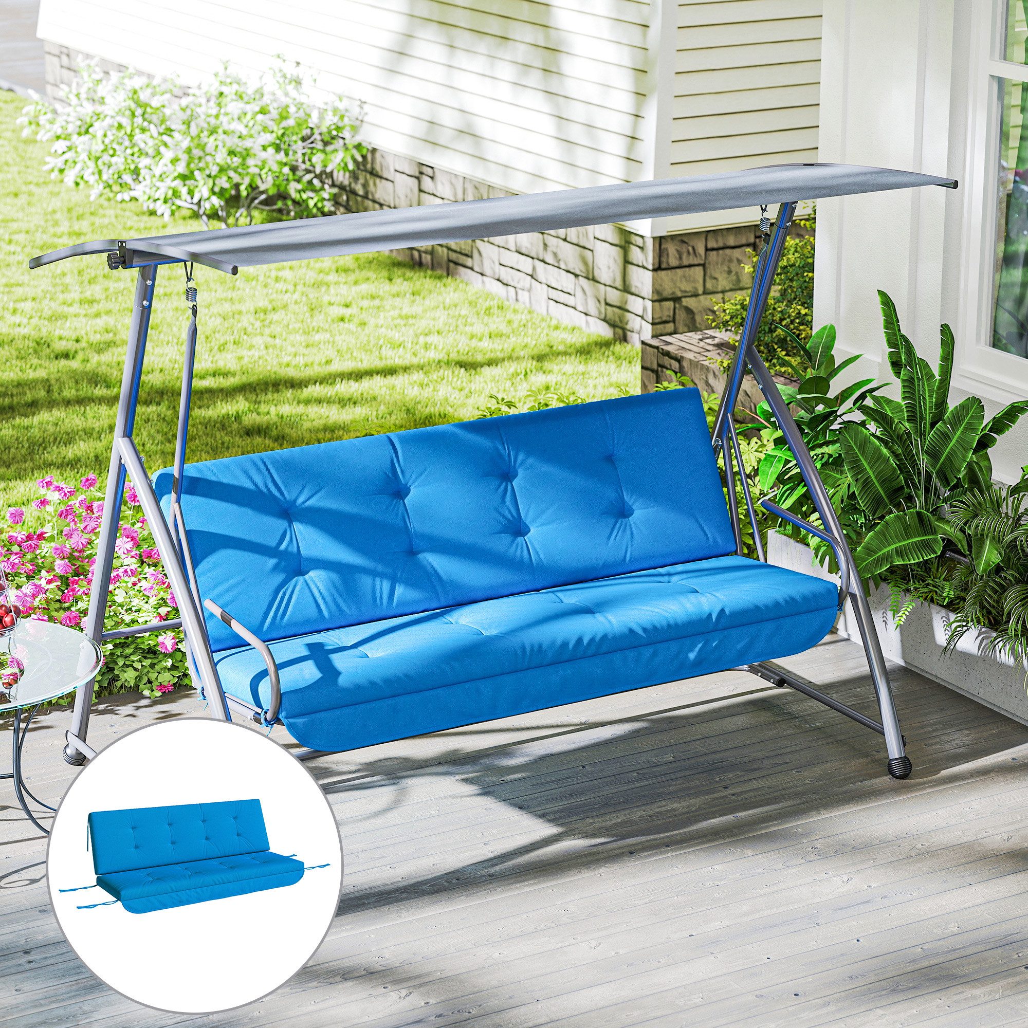 Outsunny Sitzkissen Auflagen-Set für Hollywoodschaukel 170 cm Gartenschaukel, Blau 170L x 100B x 8H cm