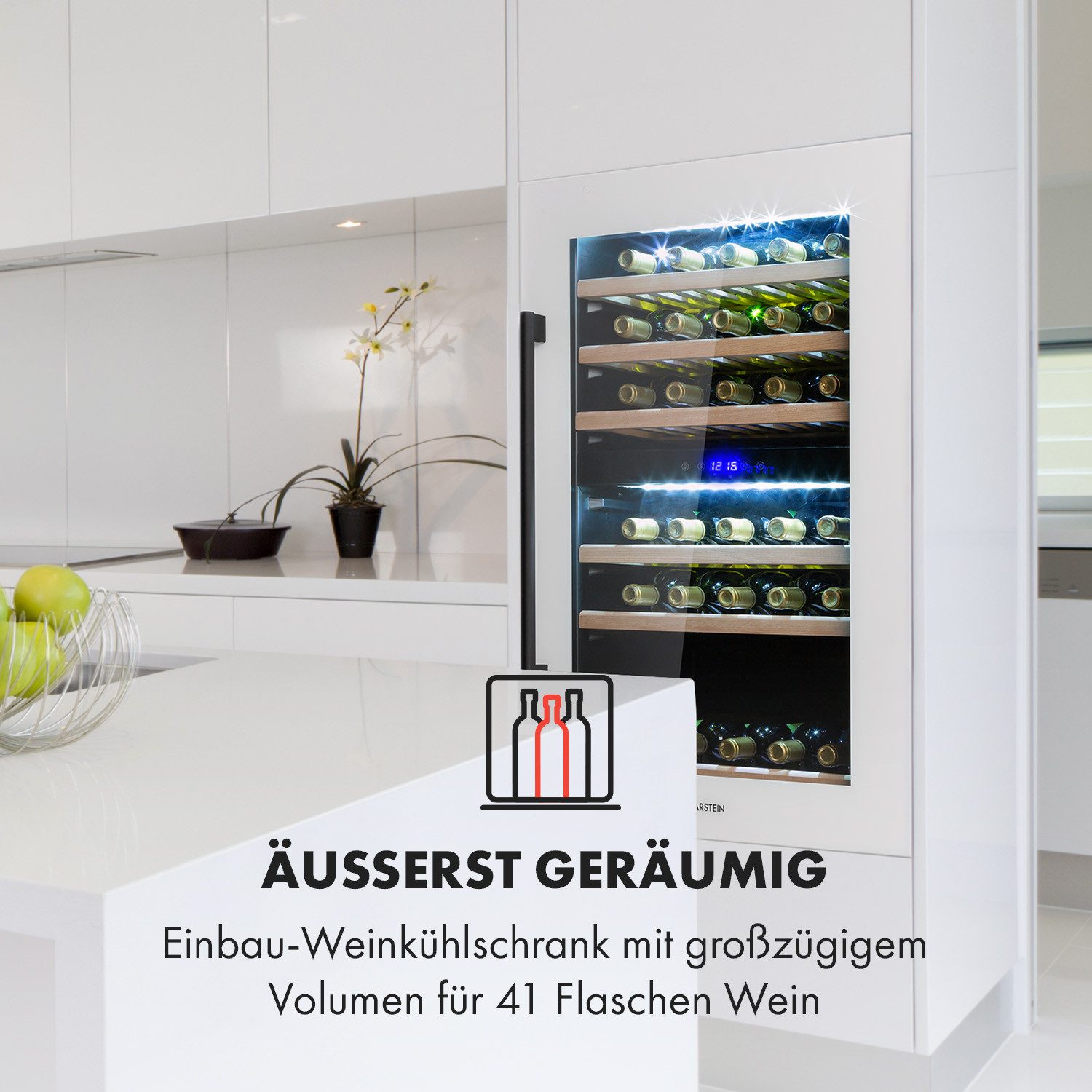 Klarstein Weinkühlschrank Vinsider 41 bottle Duo, für 41 Standardflaschen á 0,75l,2 Zonen Wein Flaschenkühlschrank Weintemperierschrank Weinschrank
