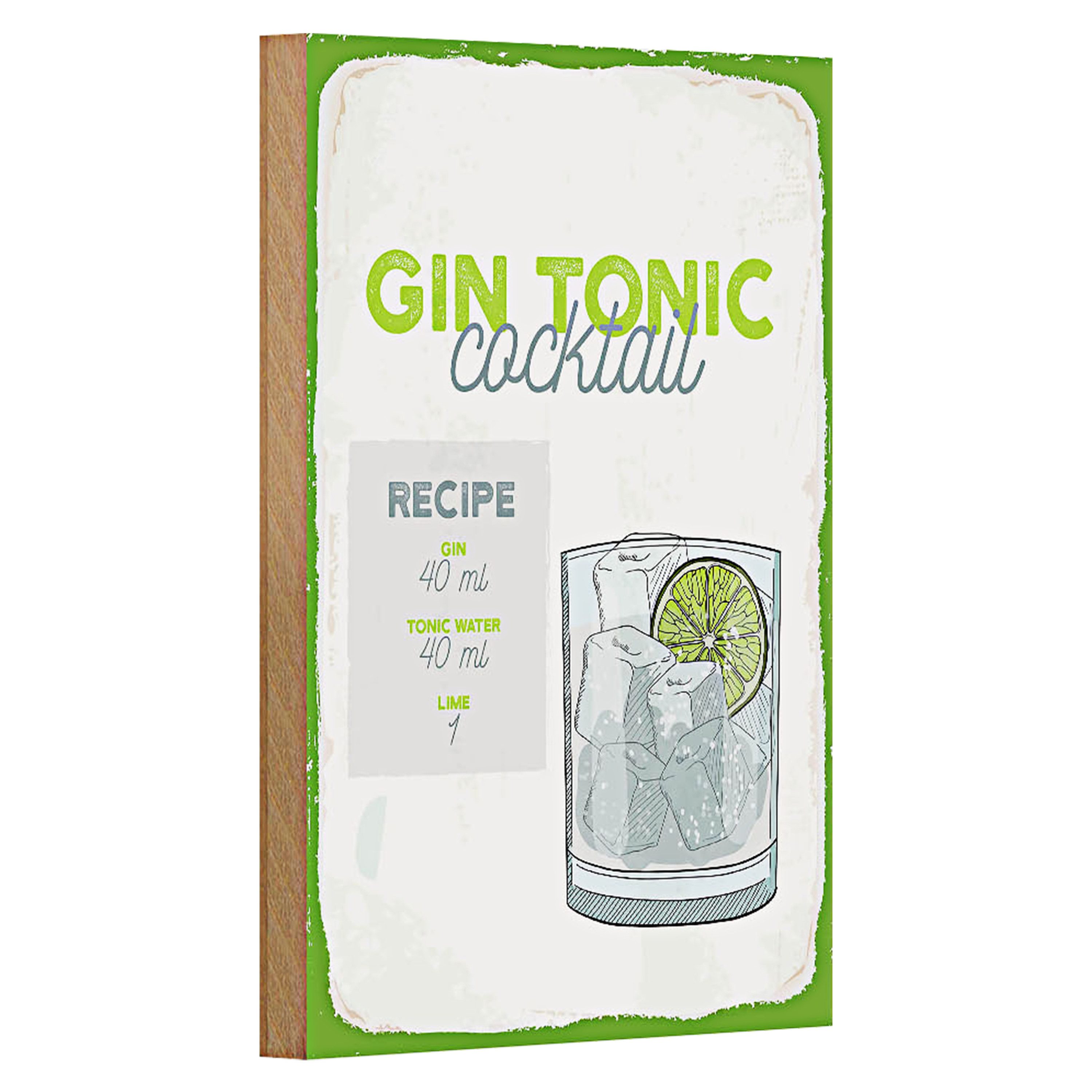 Roomando Holzbild Rezept Gin Tonic Cocktail Recipe 12x18cm