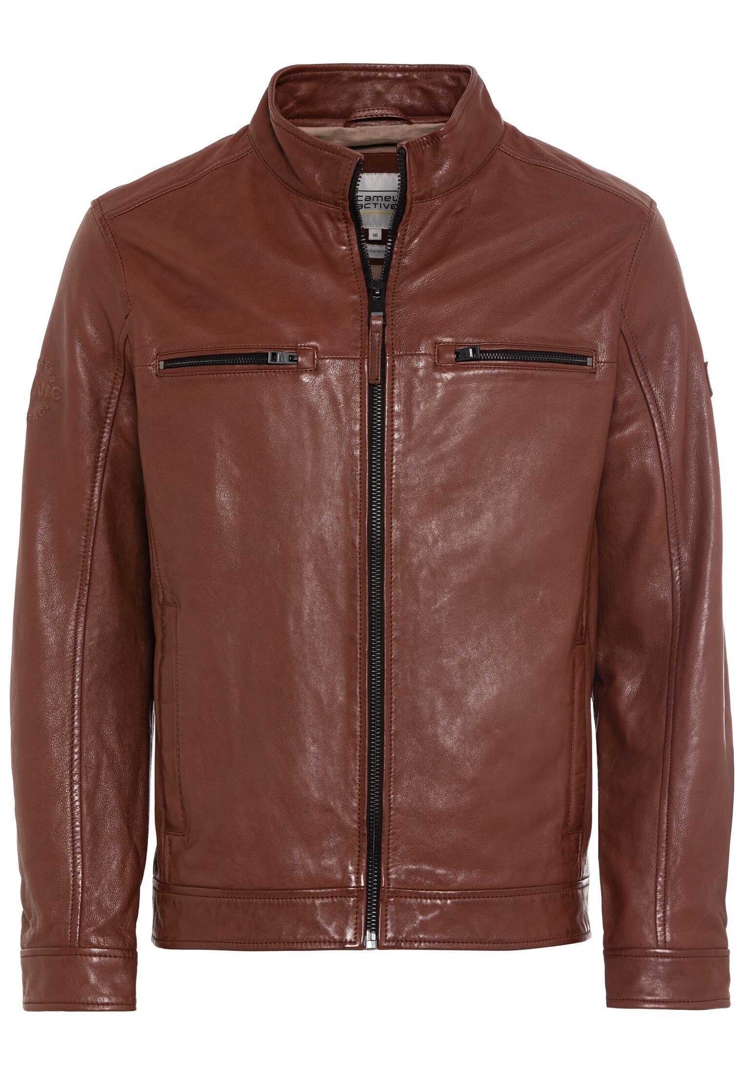 camel active Lederjacke mit Stehkragen Langarm