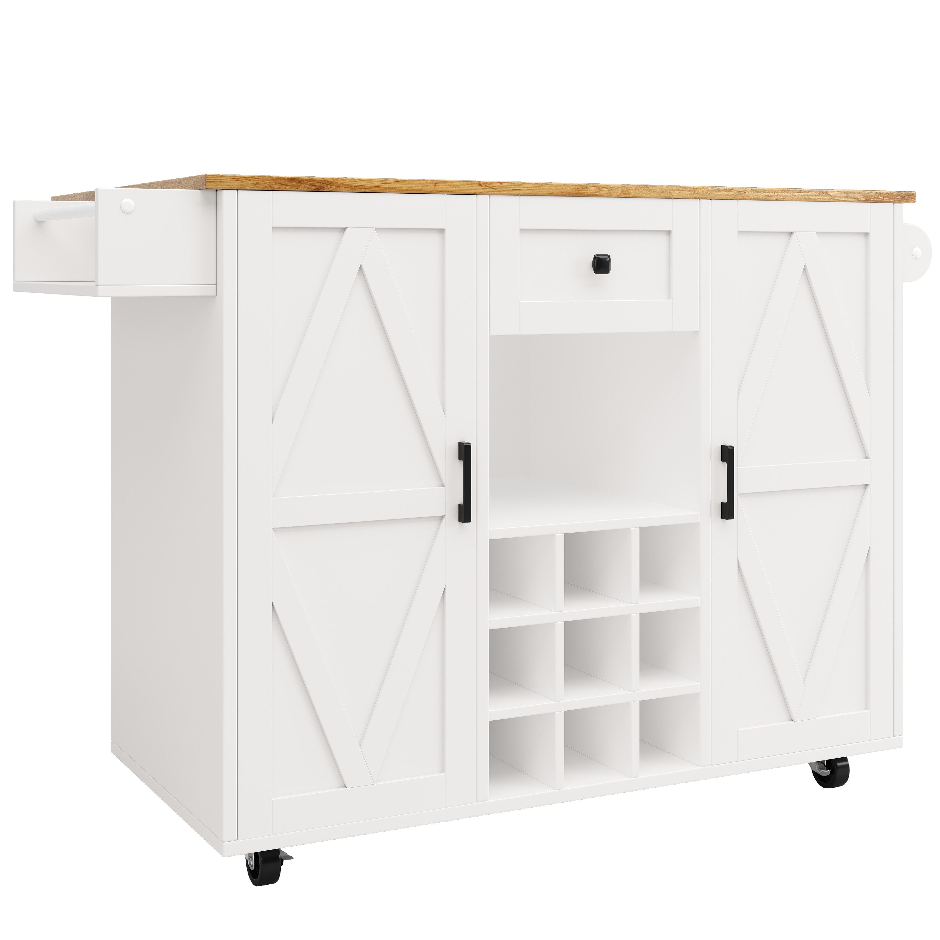 KLAM HOME Kücheninsel Küchenschrank mit Snackregalen und Stretchfunktionsschränken, für Esszimmer, Wohnzimmer, weiß – Bild 2 von 5