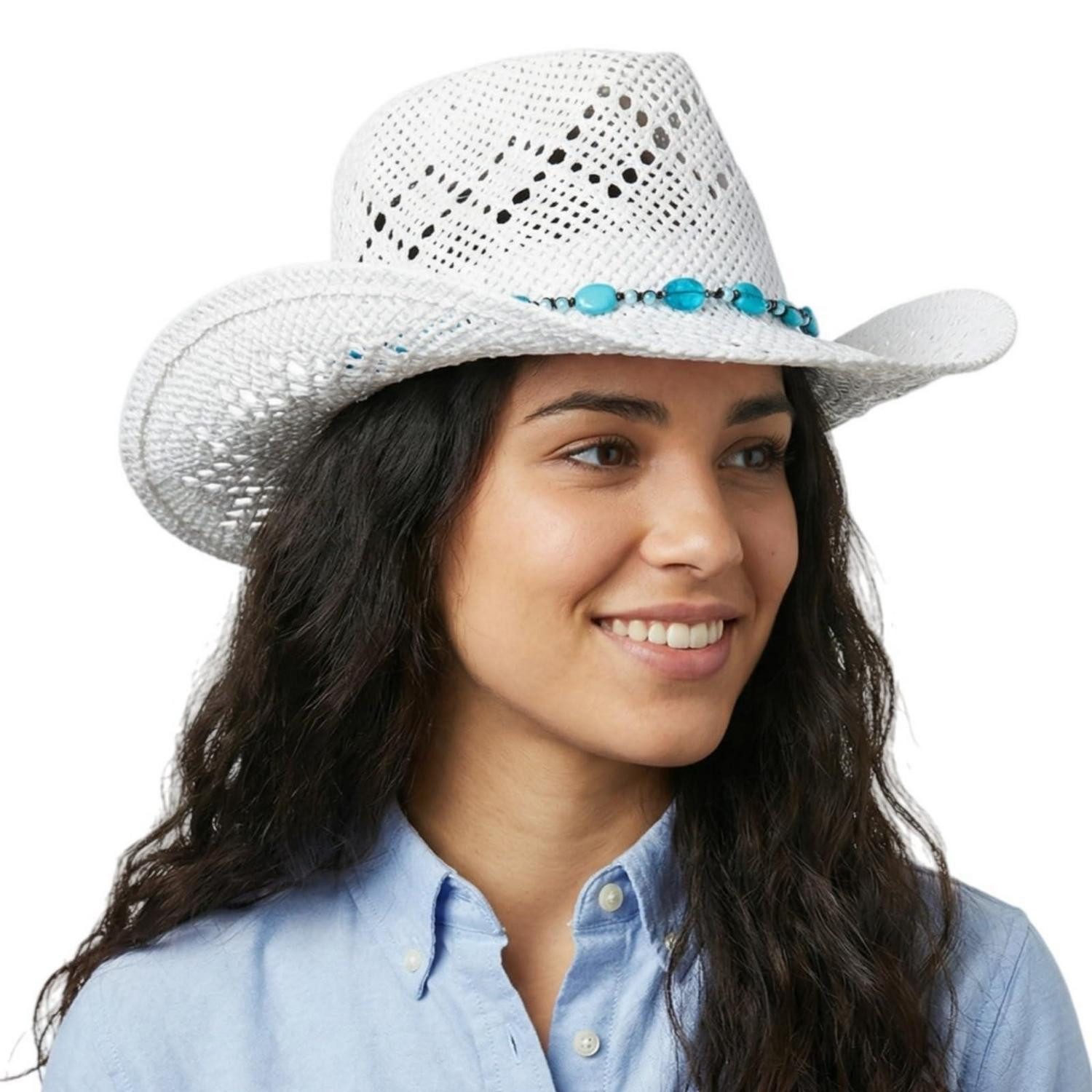 LuxusKollektion Cowboyhut Cowboyhut Damen Stroh Western Cowgirl Einheitsgröße M Weiß